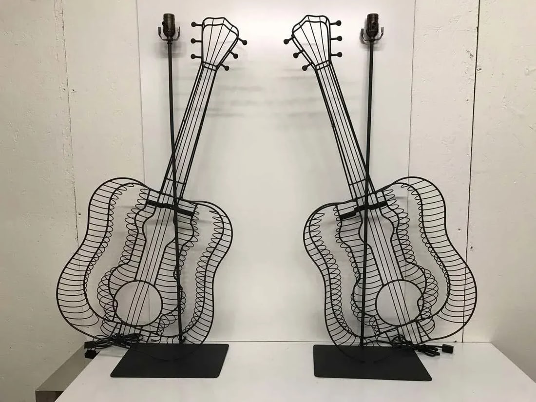 Mid 20th Century Fredrick Weinberg Style Guitar Lamps - a Pair - 7
