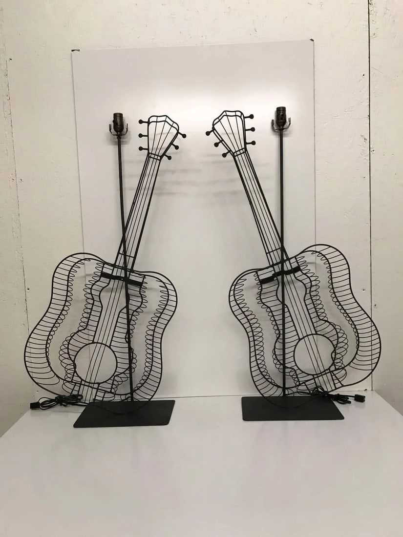 Mid 20th Century Fredrick Weinberg Style Guitar Lamps - a Pair - 9
