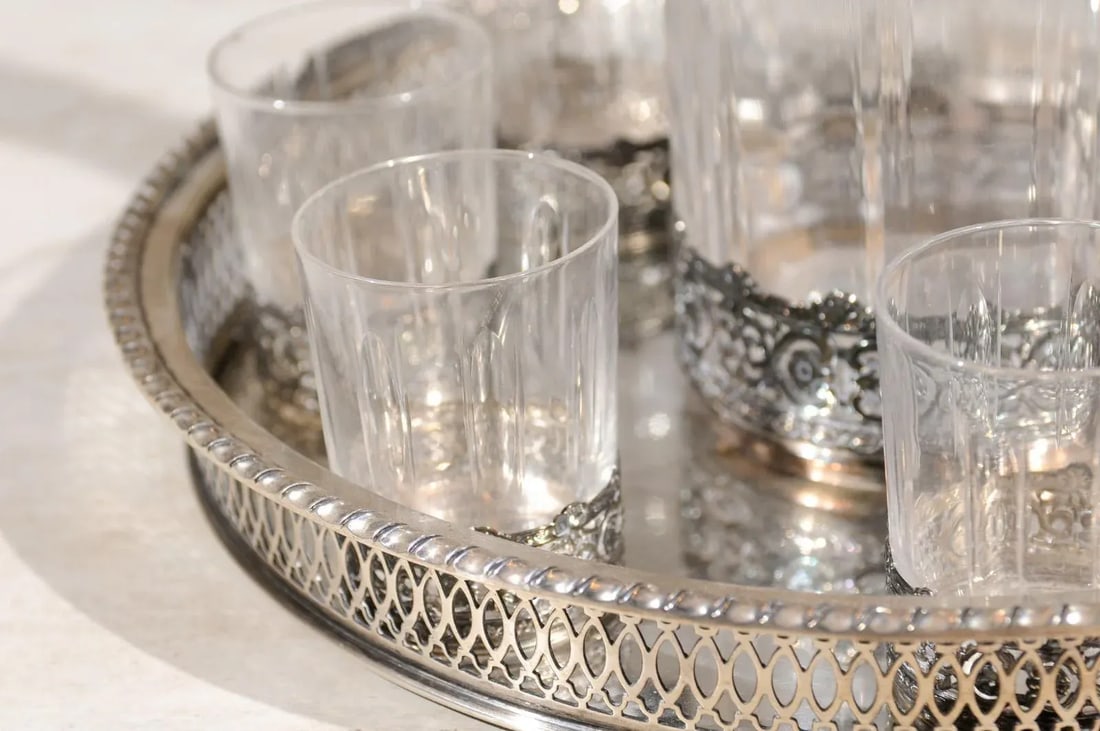 English 19th Century Silver & Crystal Cocktail Set- 9 Pieces - 5