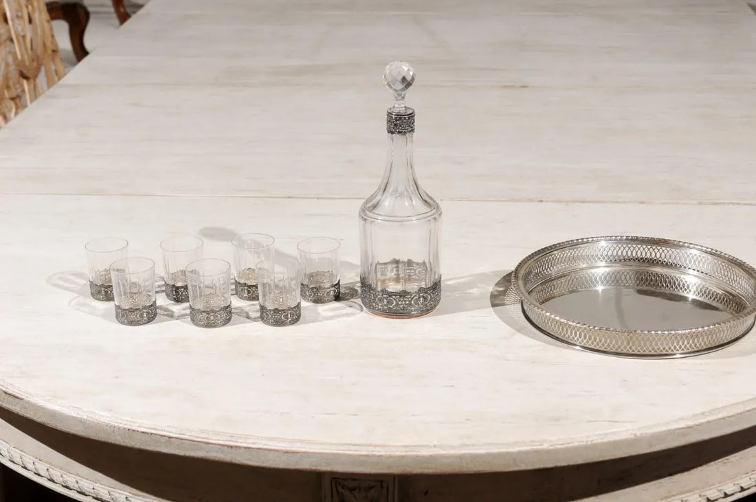 English 19th Century Silver & Crystal Cocktail Set- 9 Pieces - 7