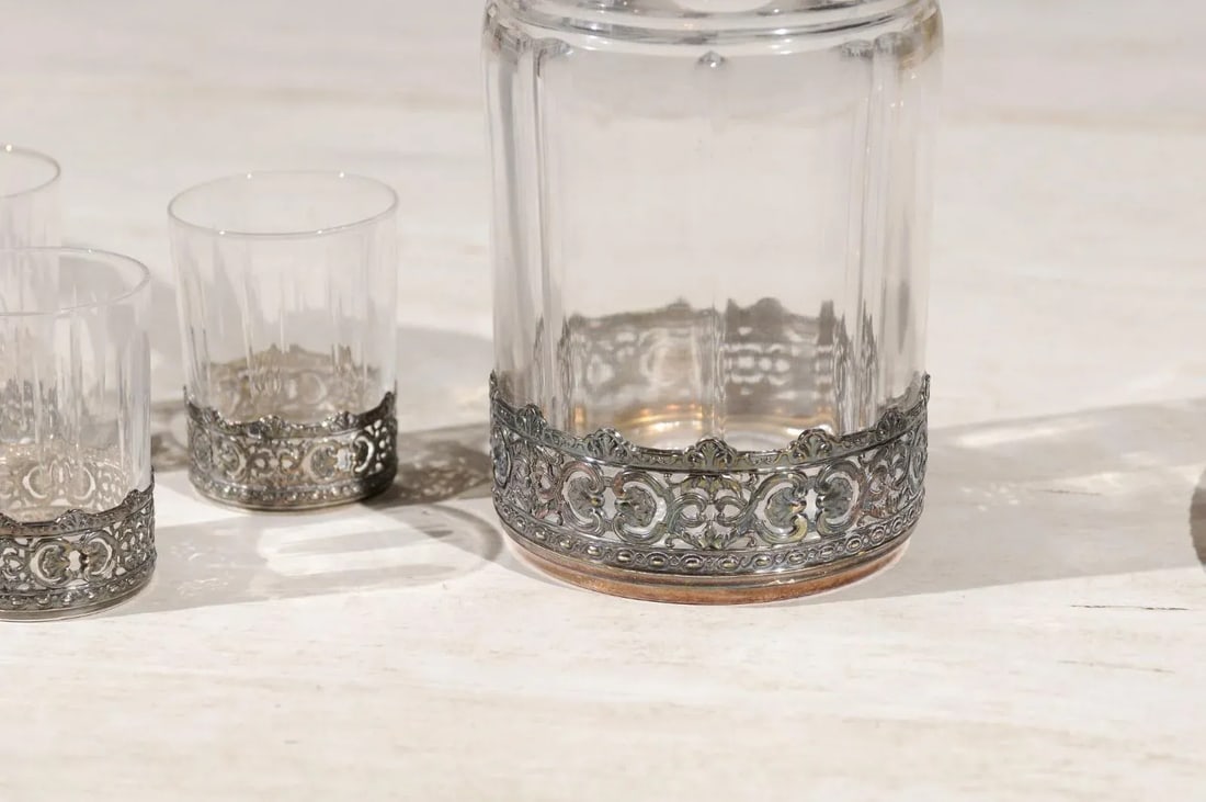 English 19th Century Silver & Crystal Cocktail Set- 9 Pieces - 9