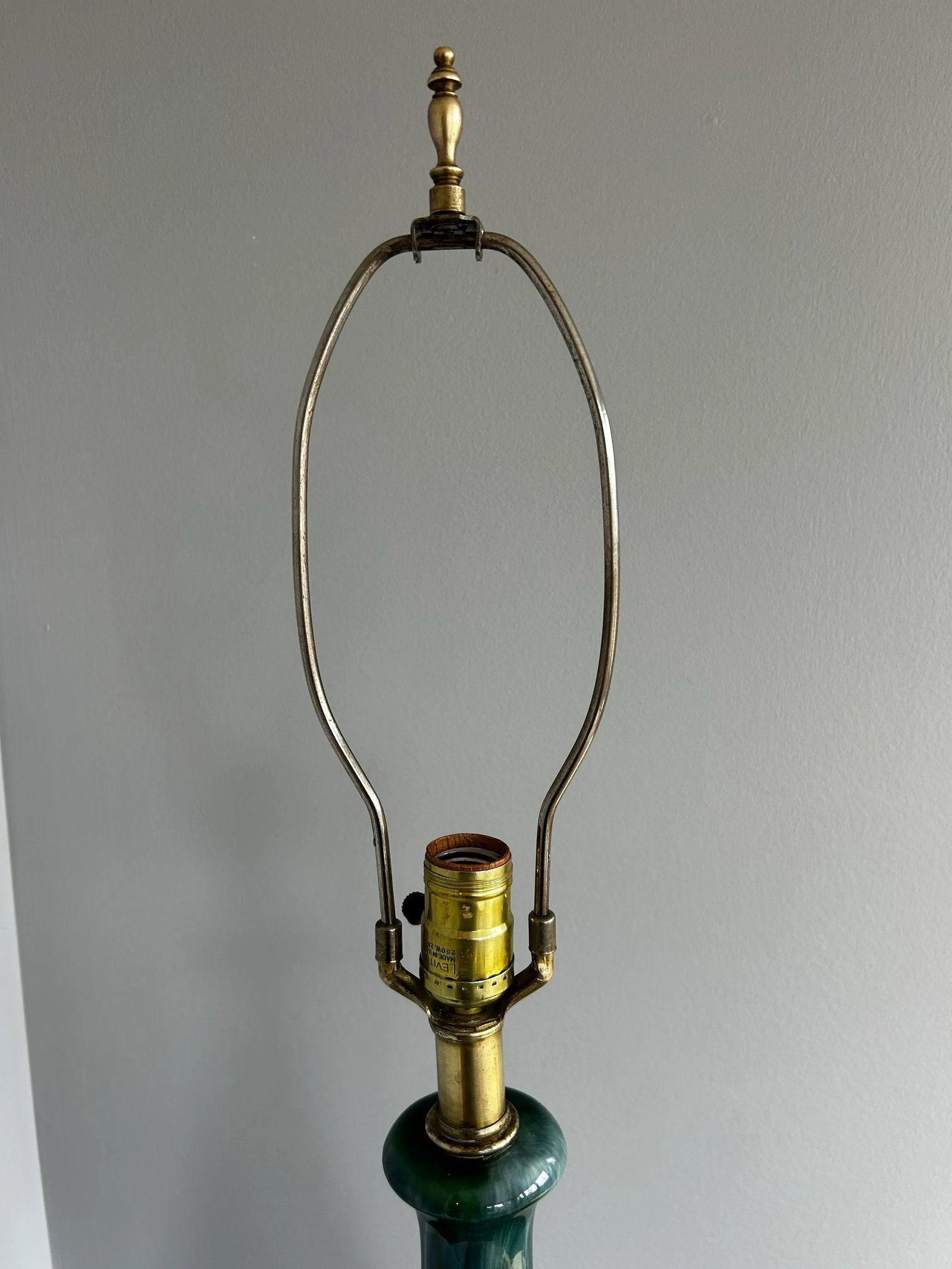 1960s Large Mid-Century Modern Drip Glaze Ceramic Table Lamp Green & Blue, Brass Base - 7
