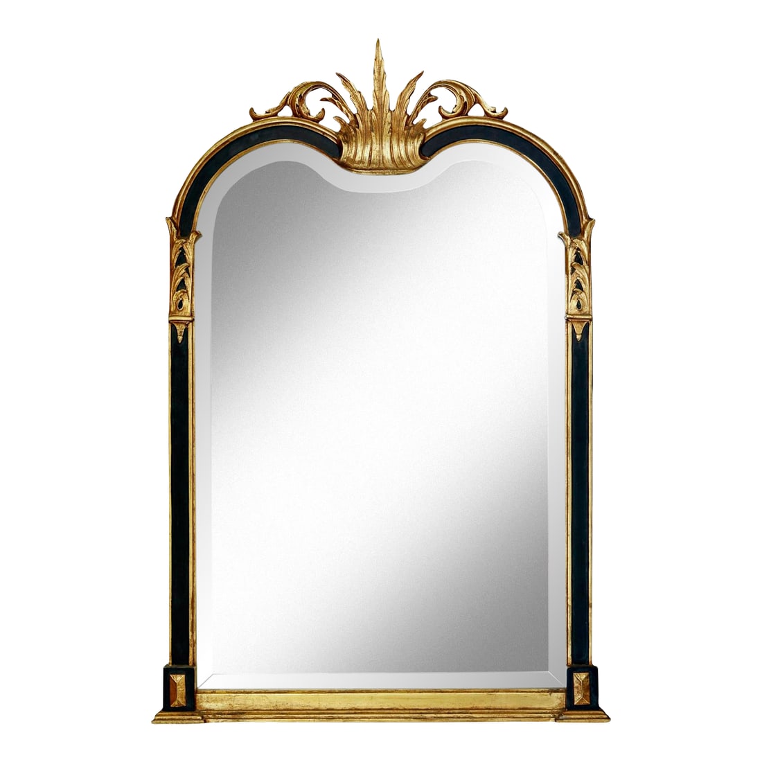 1960's Curved Italian Beveled Mirror: A Striking Mid Century Modern,1960's Curved Italian Beveled Mirror. In Gold and Black. Condition: Alterations: Original Condition Unaltered Imperfections: Some Imperfections Condition Notes: In