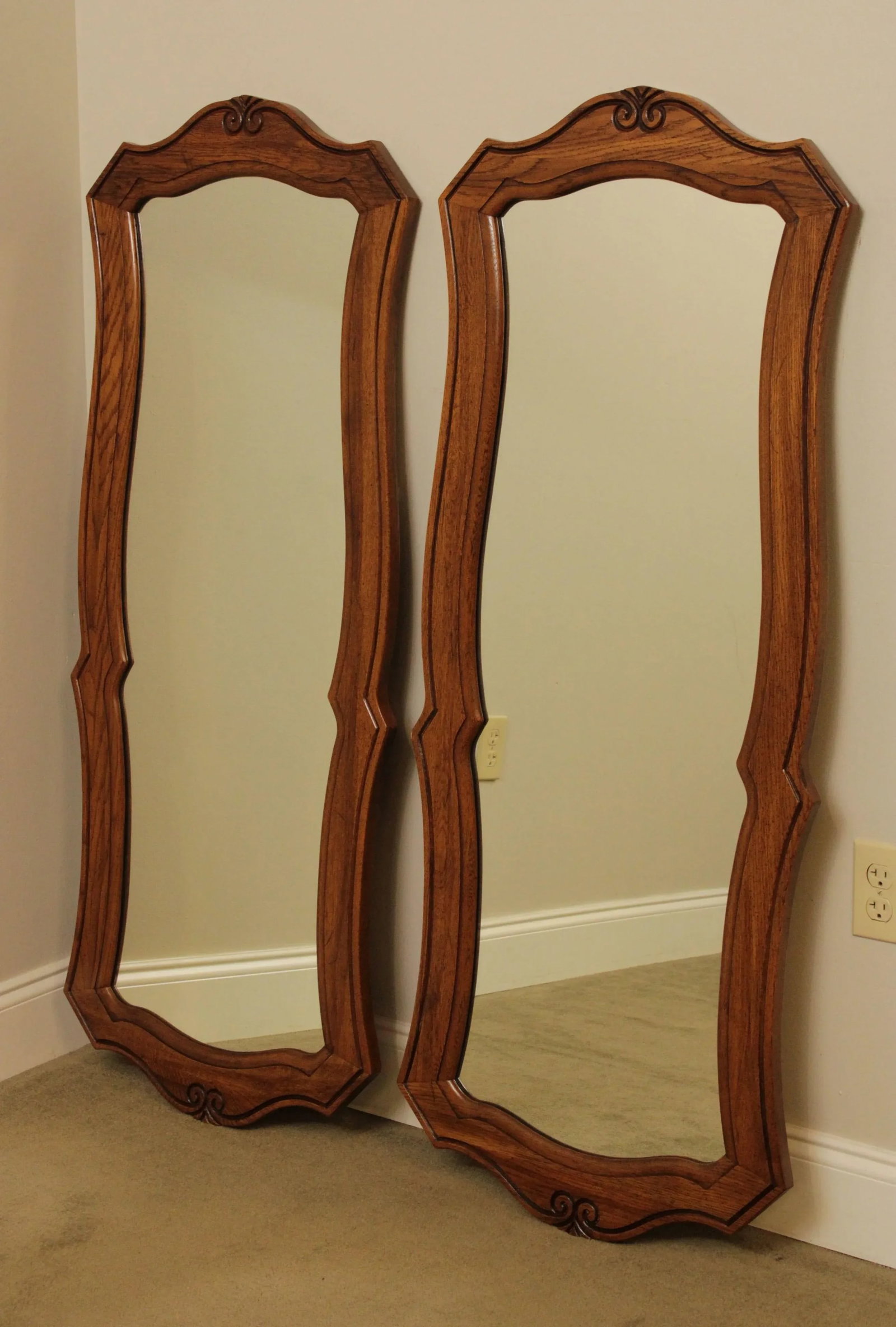 Thomasville French Country Style Vintage Oak Mirrors - a Pair - 2