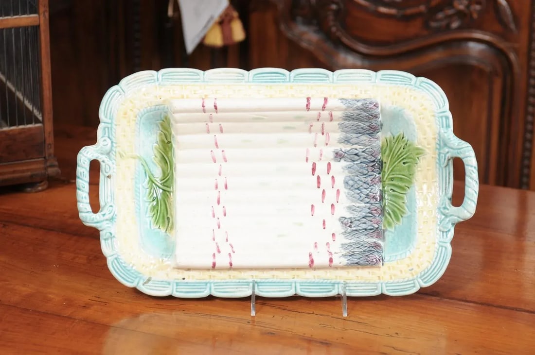 1850s Majolica Green & Purple Asparagus Platter - 3