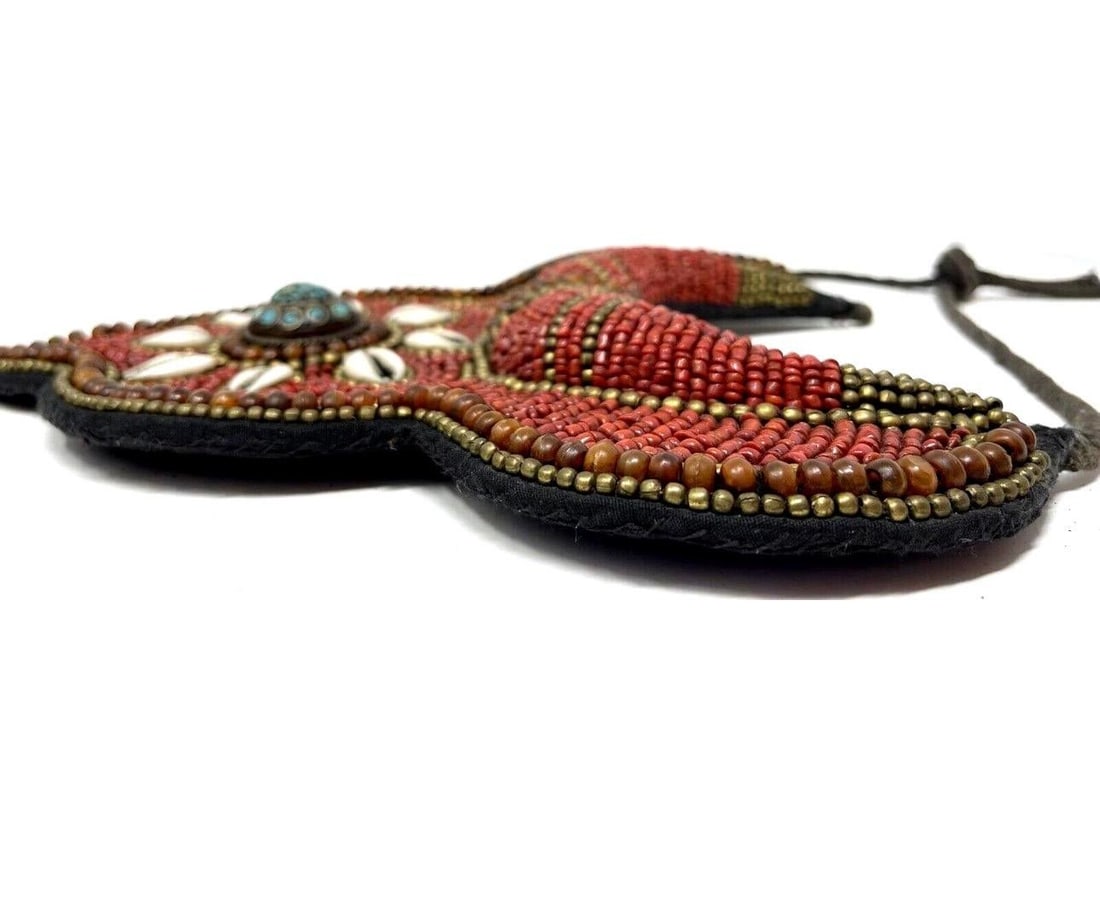 1970s Tibetan Beaded Bib Collar Necklace, Coral, Turquoise, Cowrie Shells - 2