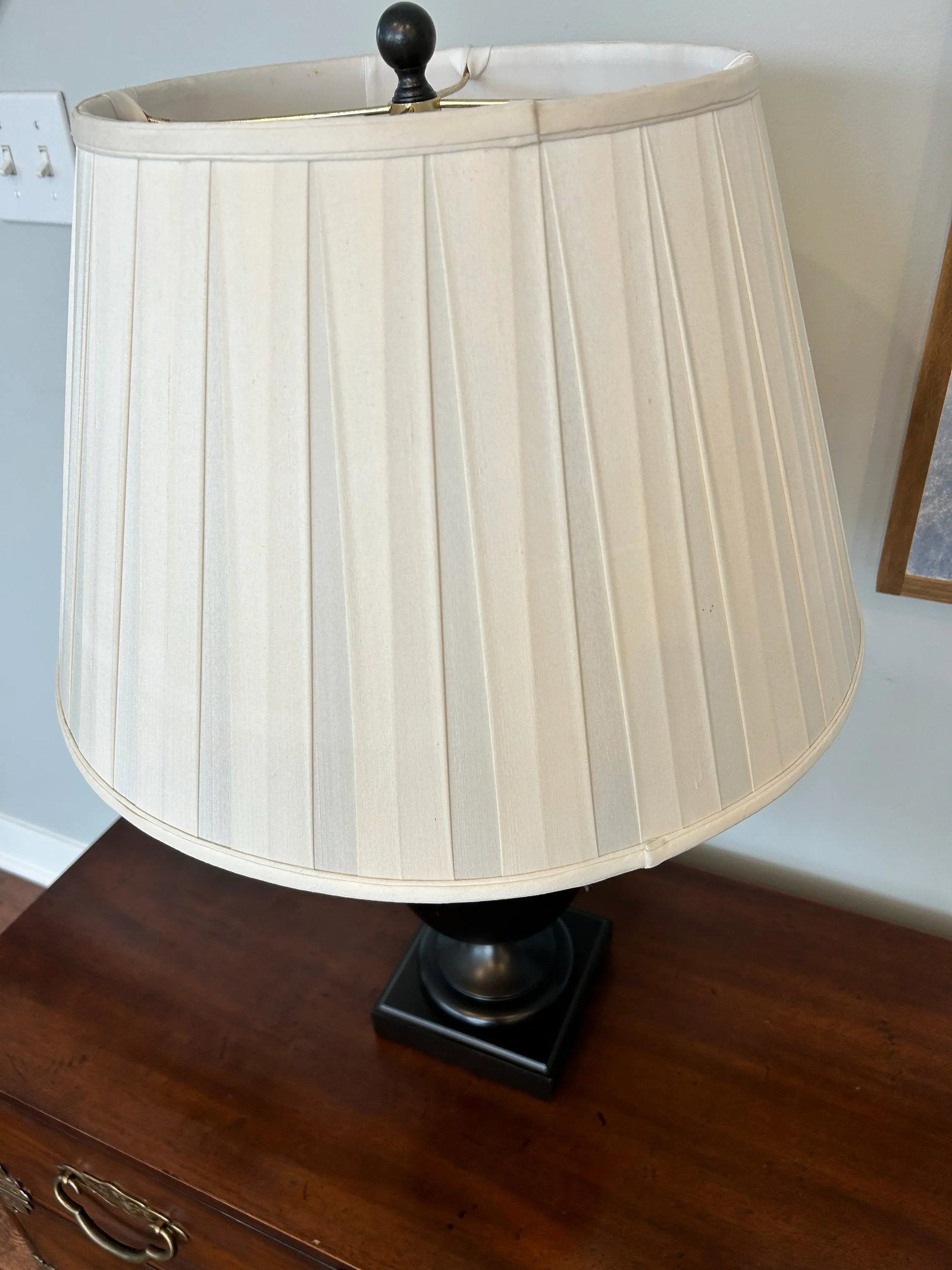Late 20th Century Sculptural Solid Wood Pedestal Table Lamp With Pleated Silk Shade - 7