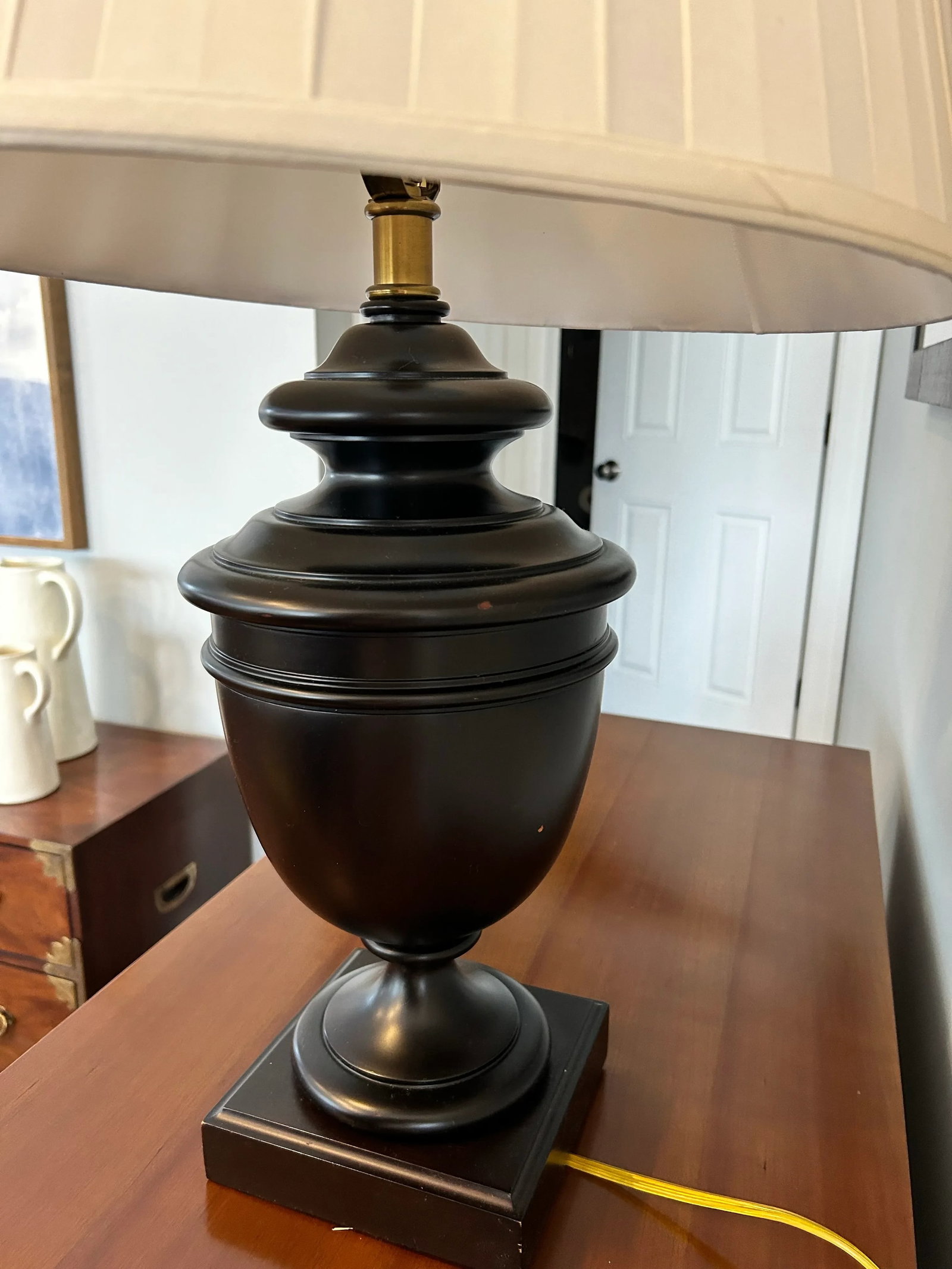 Late 20th Century Sculptural Solid Wood Pedestal Table Lamp With Pleated Silk Shade - 8