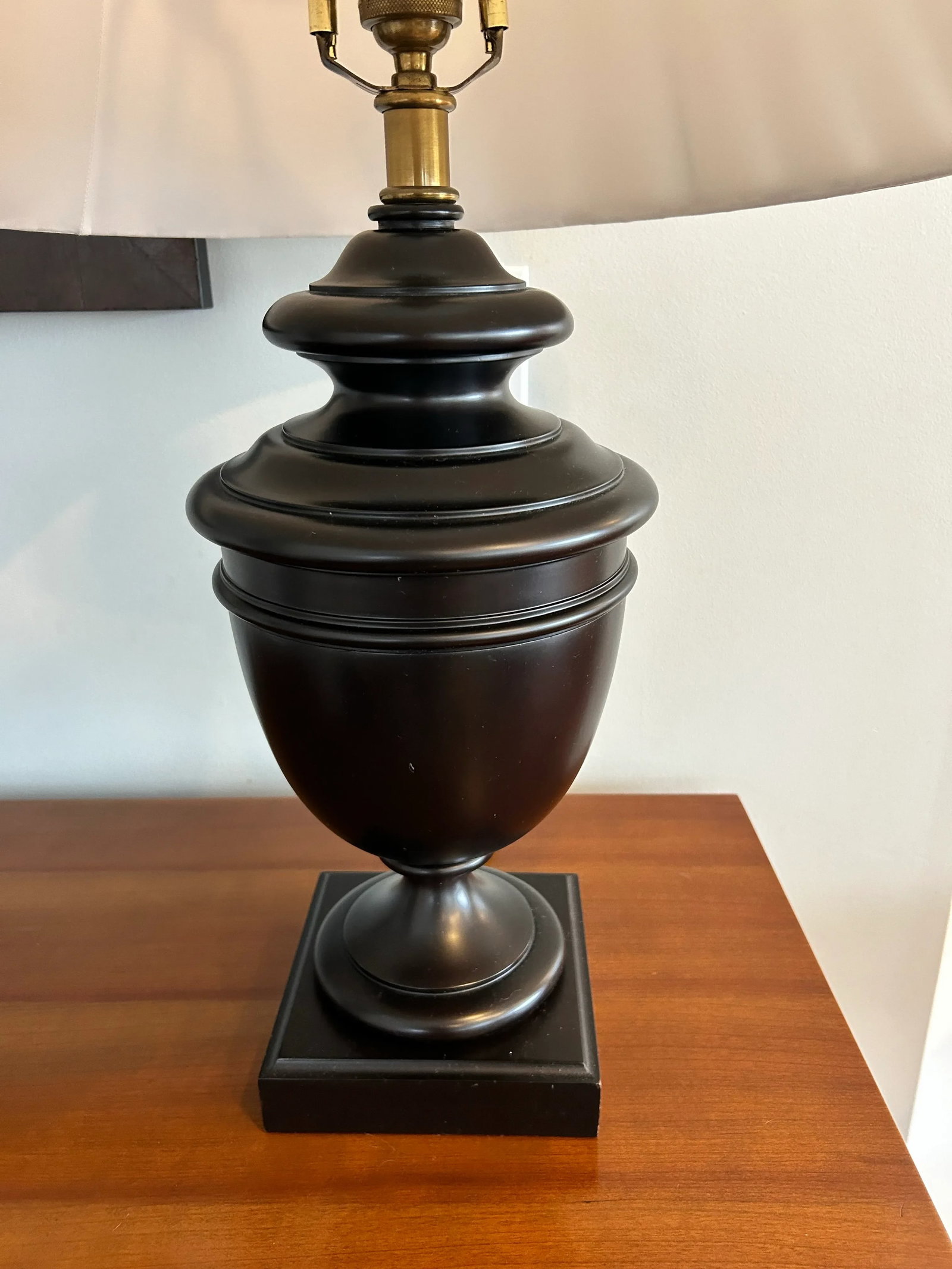 Late 20th Century Sculptural Solid Wood Pedestal Table Lamp With Pleated Silk Shade - 9
