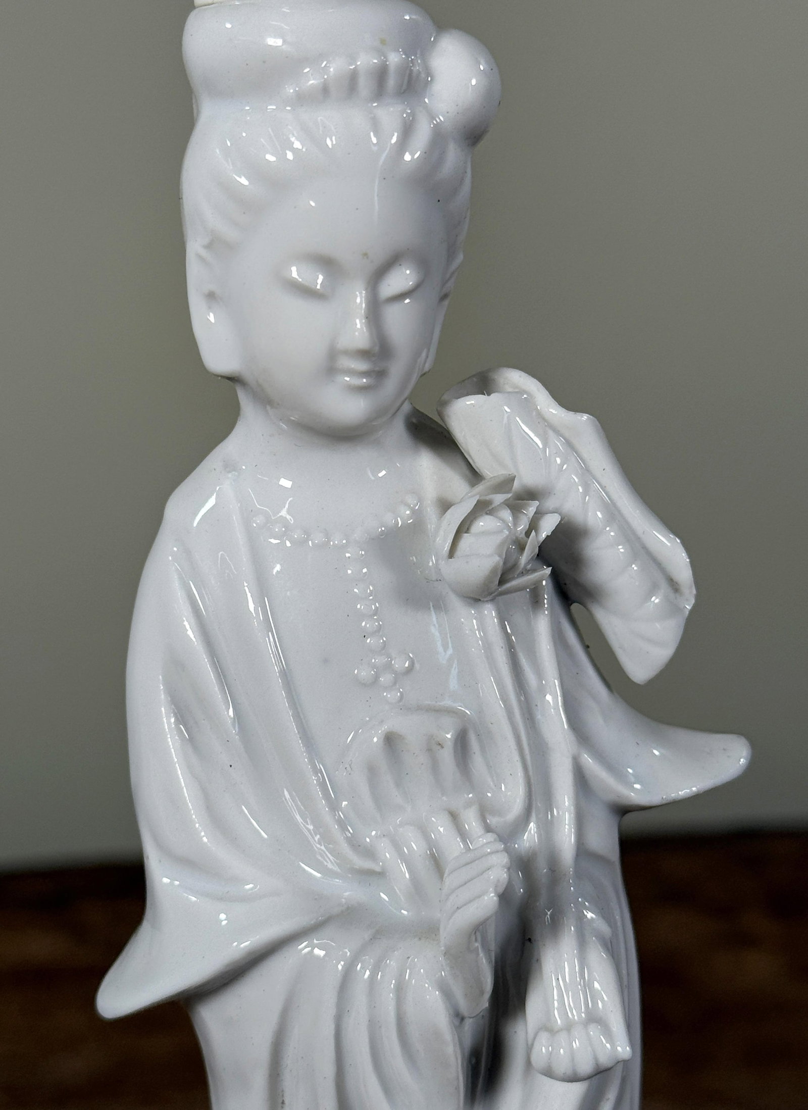 Vintage Japanese Blanc De Chine Porcelain Guanyin Table Lamp - 3