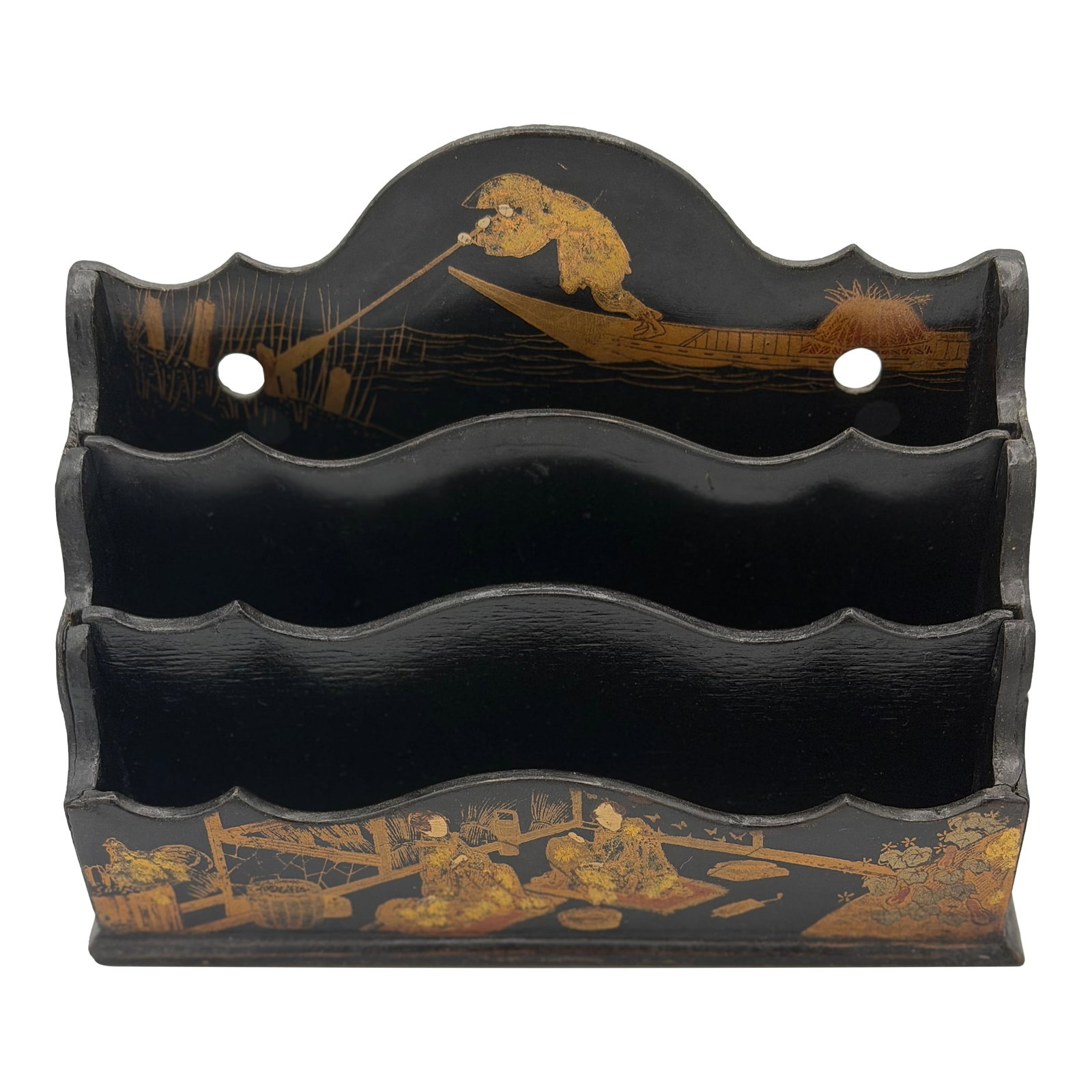 Victorian Japanese Export Black. Lacquer Chinoiserie Wall Pocket Letter Holder: Victorian desk accessories say it all. They make so mundane into something fun and decorative. Back in the day they were brought over from China and Japan by the boatload This one can sit on the desk