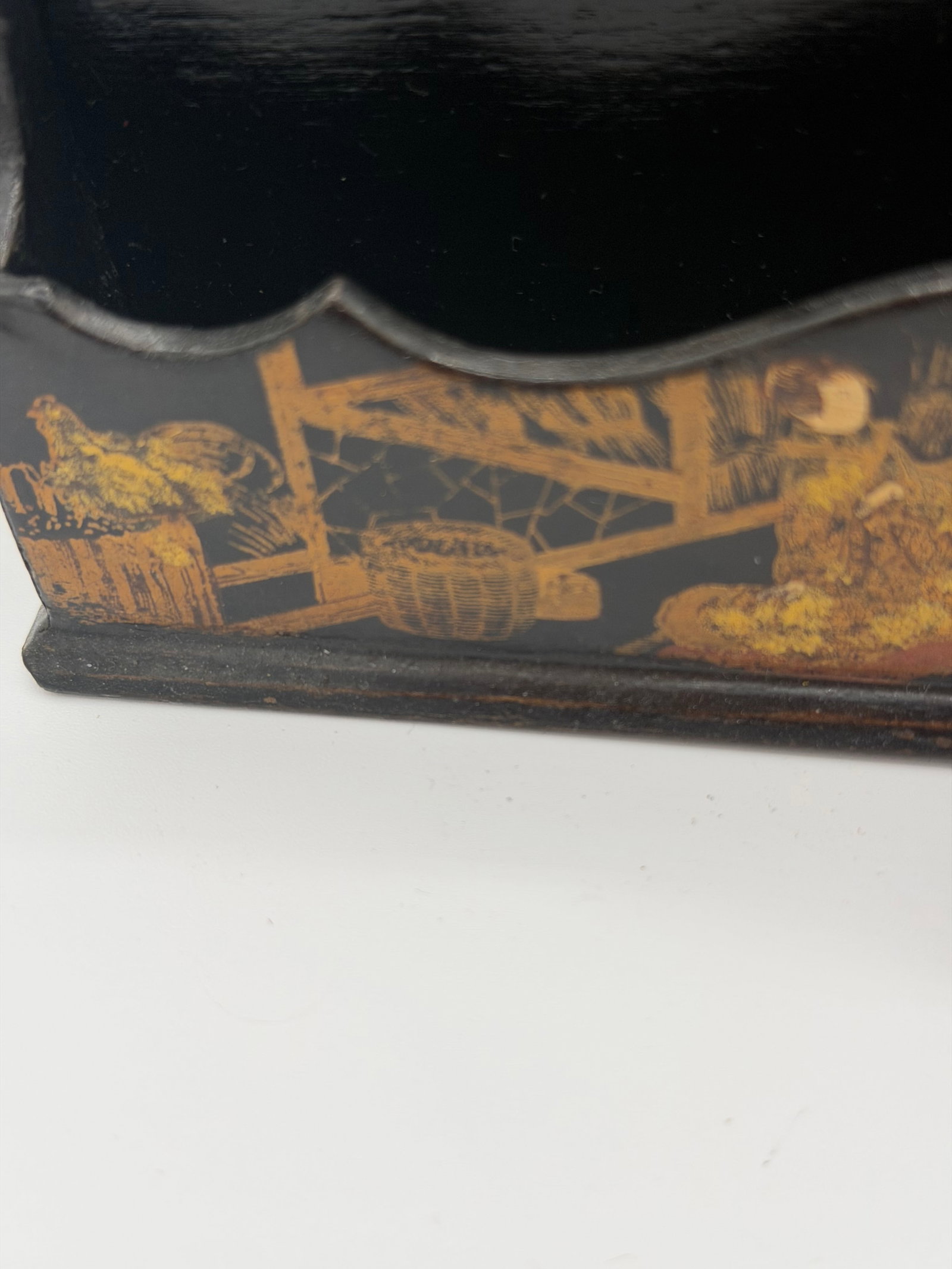 Victorian Japanese Export Black. Lacquer Chinoiserie Wall Pocket Letter Holder - 2