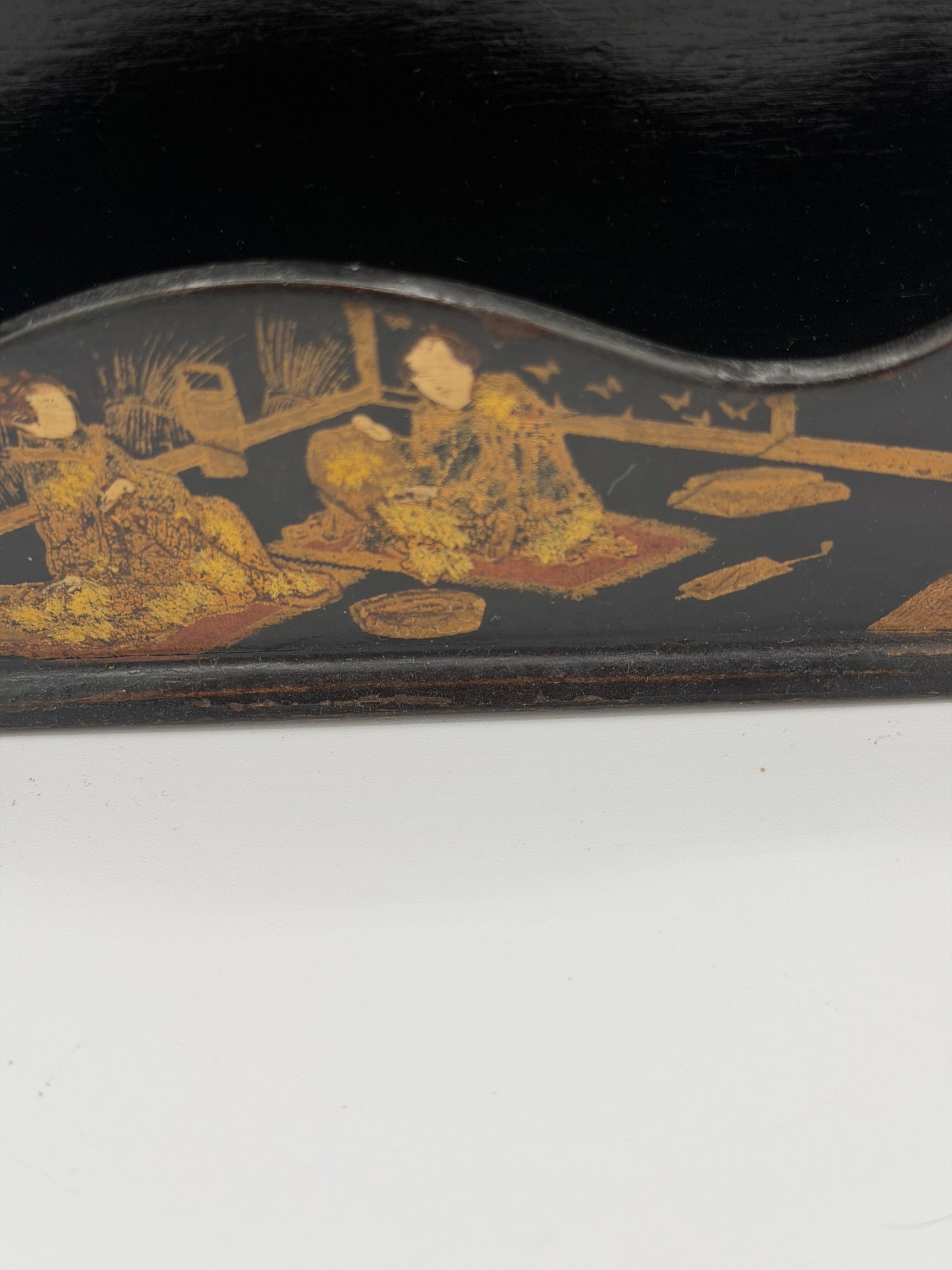 Victorian Japanese Export Black. Lacquer Chinoiserie Wall Pocket Letter Holder - 3