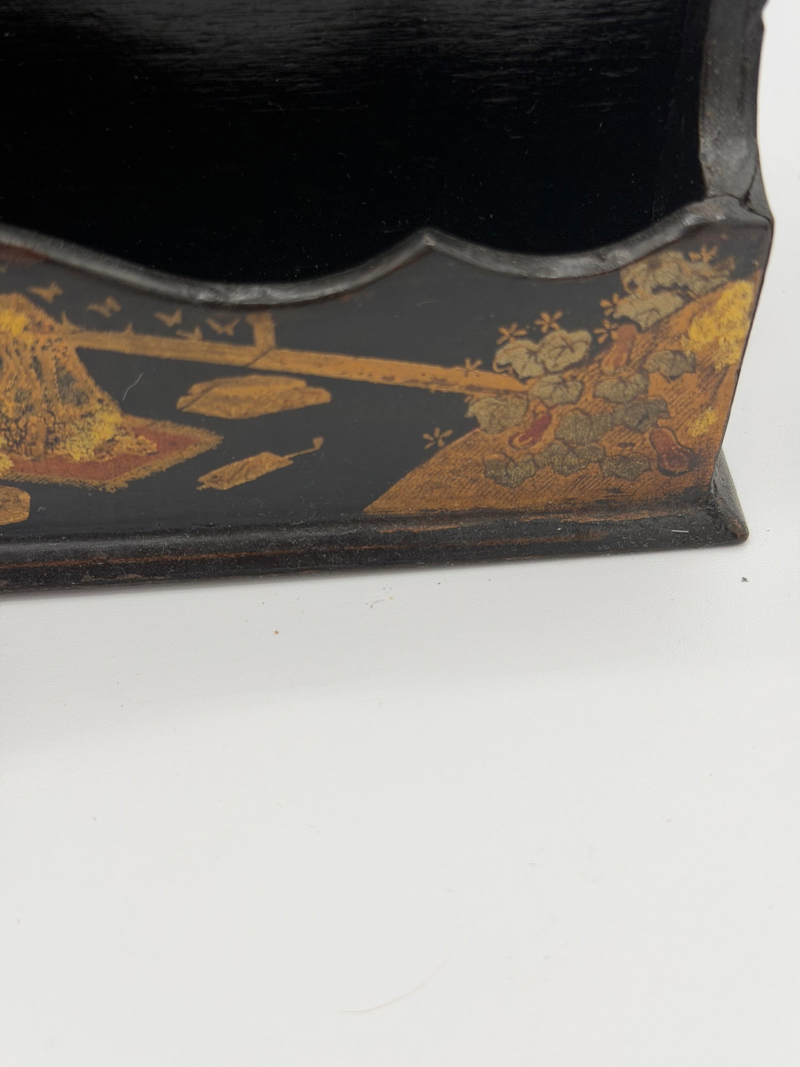 Victorian Japanese Export Black. Lacquer Chinoiserie Wall Pocket Letter Holder - 4