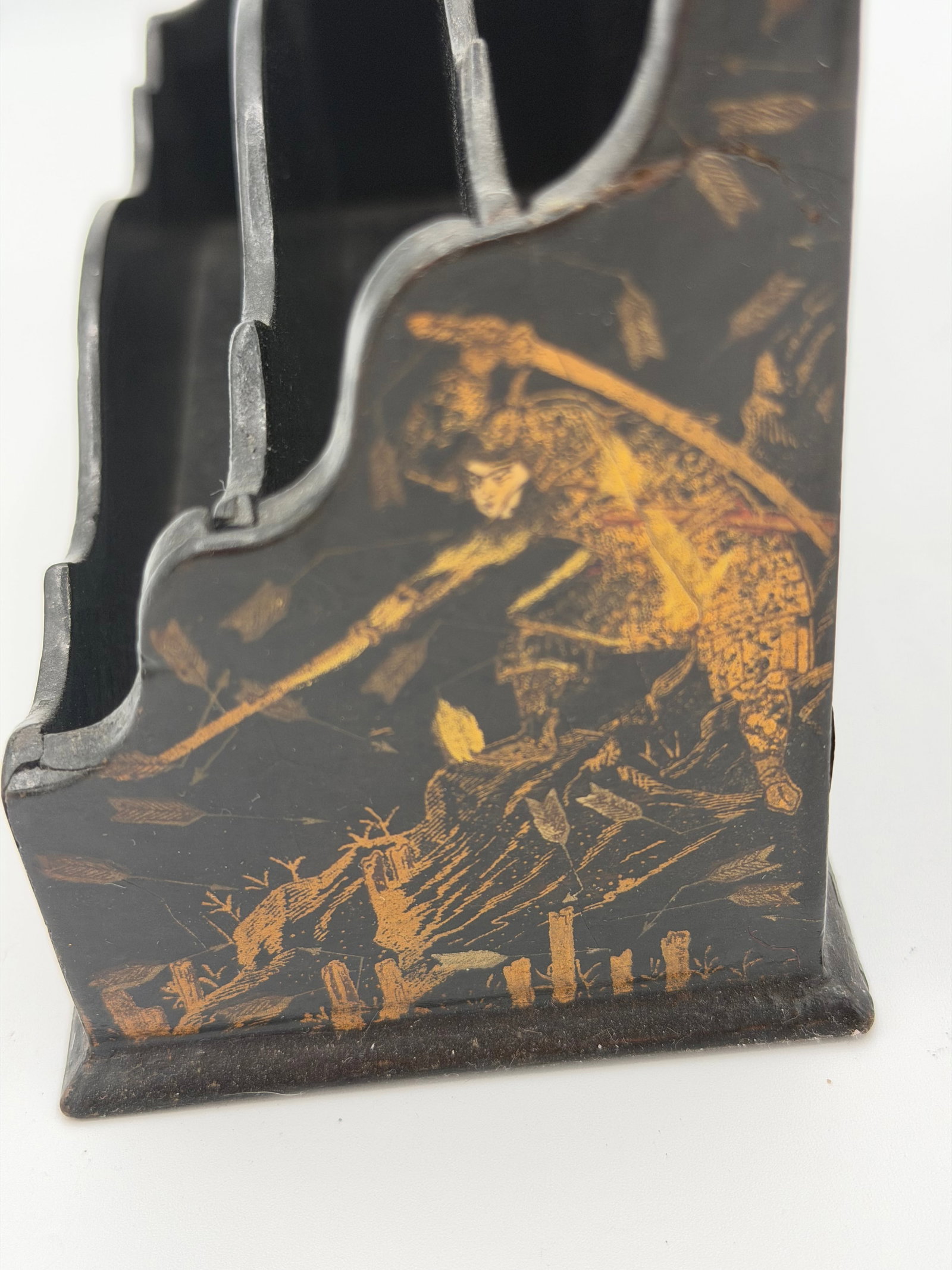 Victorian Japanese Export Black. Lacquer Chinoiserie Wall Pocket Letter Holder - 9