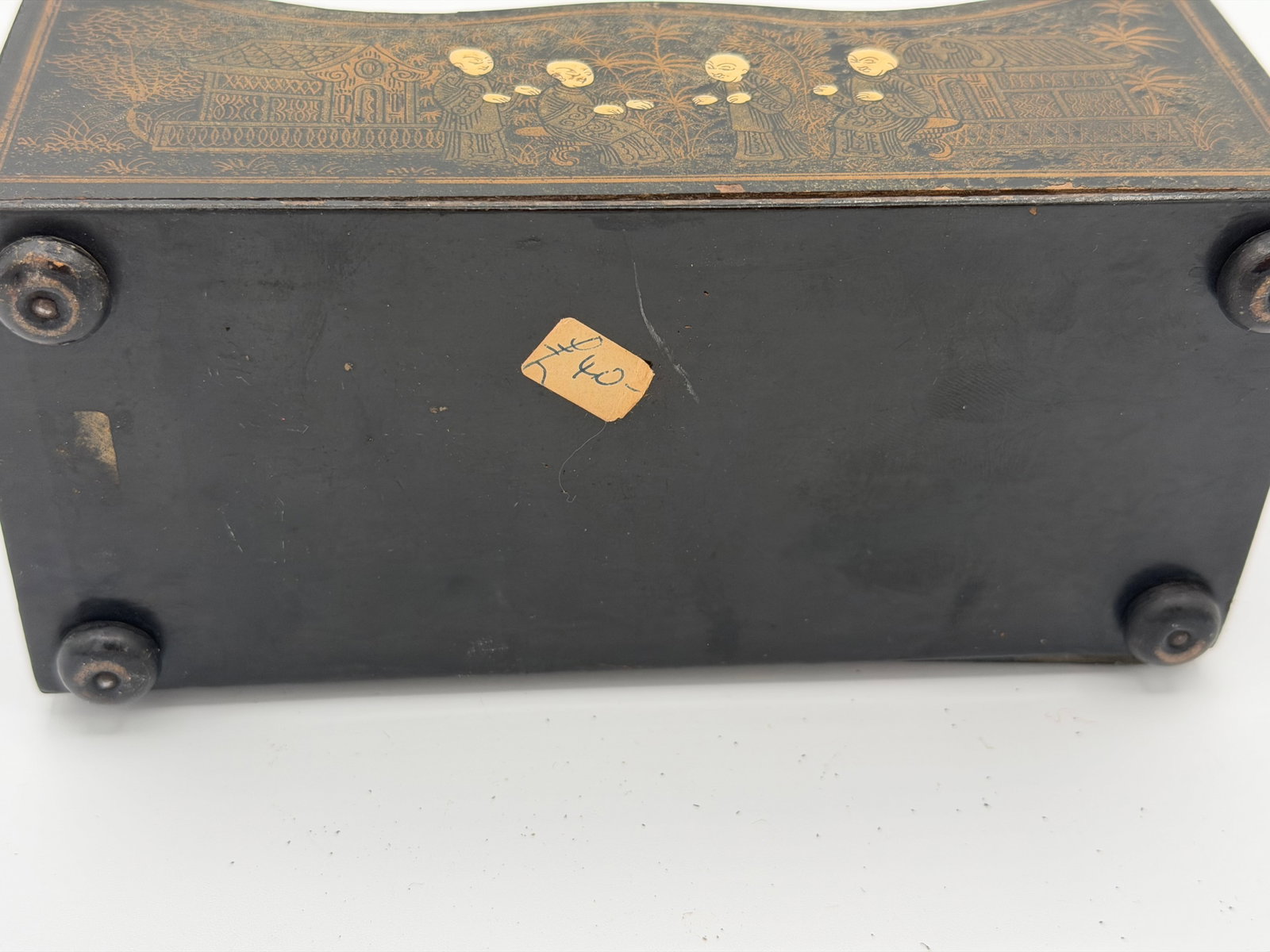 Late 19th Century Chinoiserie or Japanese Victorian Letter Holder or Wall Pocket Black Lacquer - 12