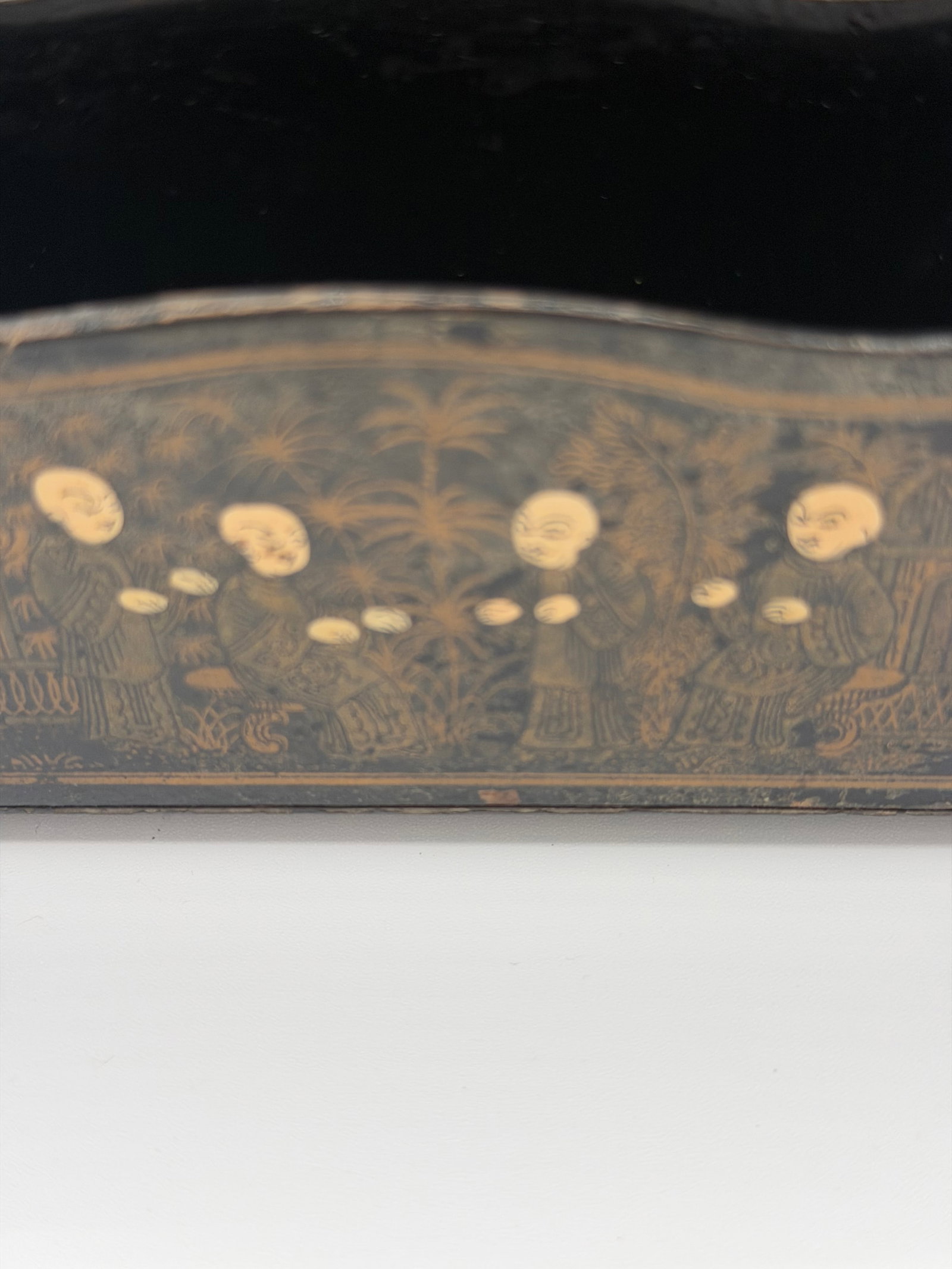 Late 19th Century Chinoiserie or Japanese Victorian Letter Holder or Wall Pocket Black Lacquer - 3