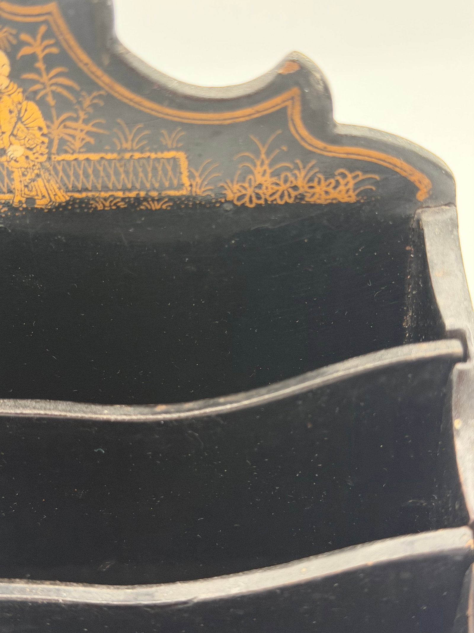 Late 19th Century Chinoiserie or Japanese Victorian Letter Holder or Wall Pocket Black Lacquer - 6