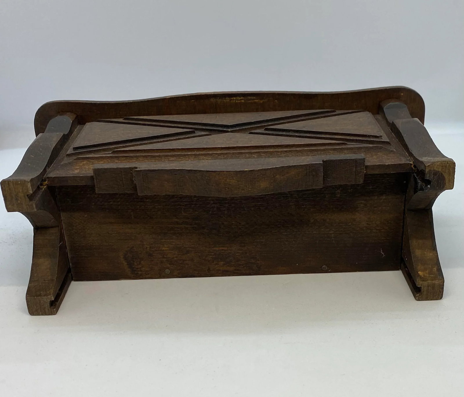 1920's Primitive French Country Cherry Wood Jewelry Casket - 10