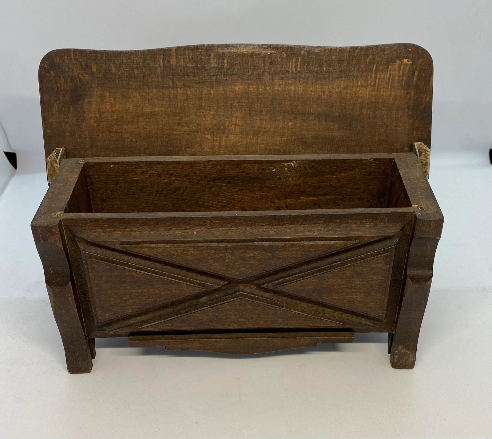 1920's Primitive French Country Cherry Wood Jewelry Casket - 12