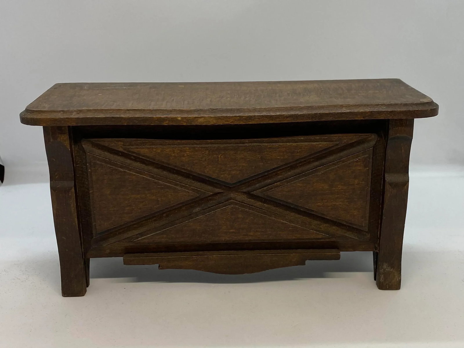 1920's Primitive French Country Cherry Wood Jewelry Casket - 13