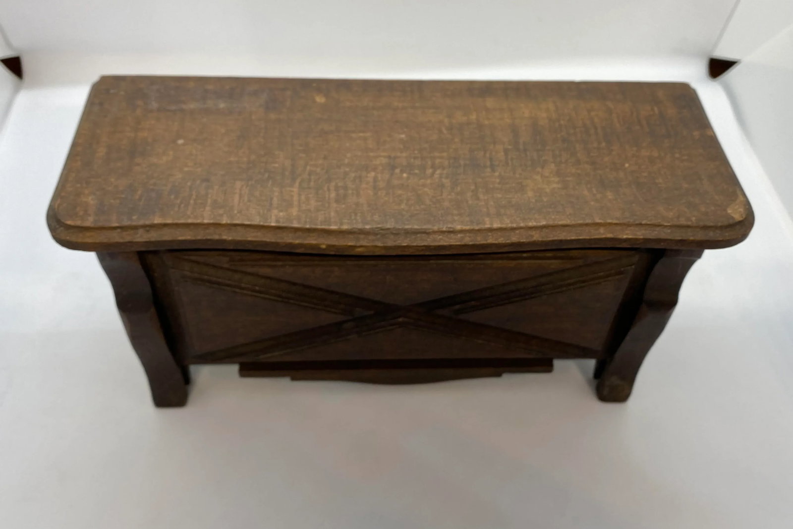 1920's Primitive French Country Cherry Wood Jewelry Casket - 3