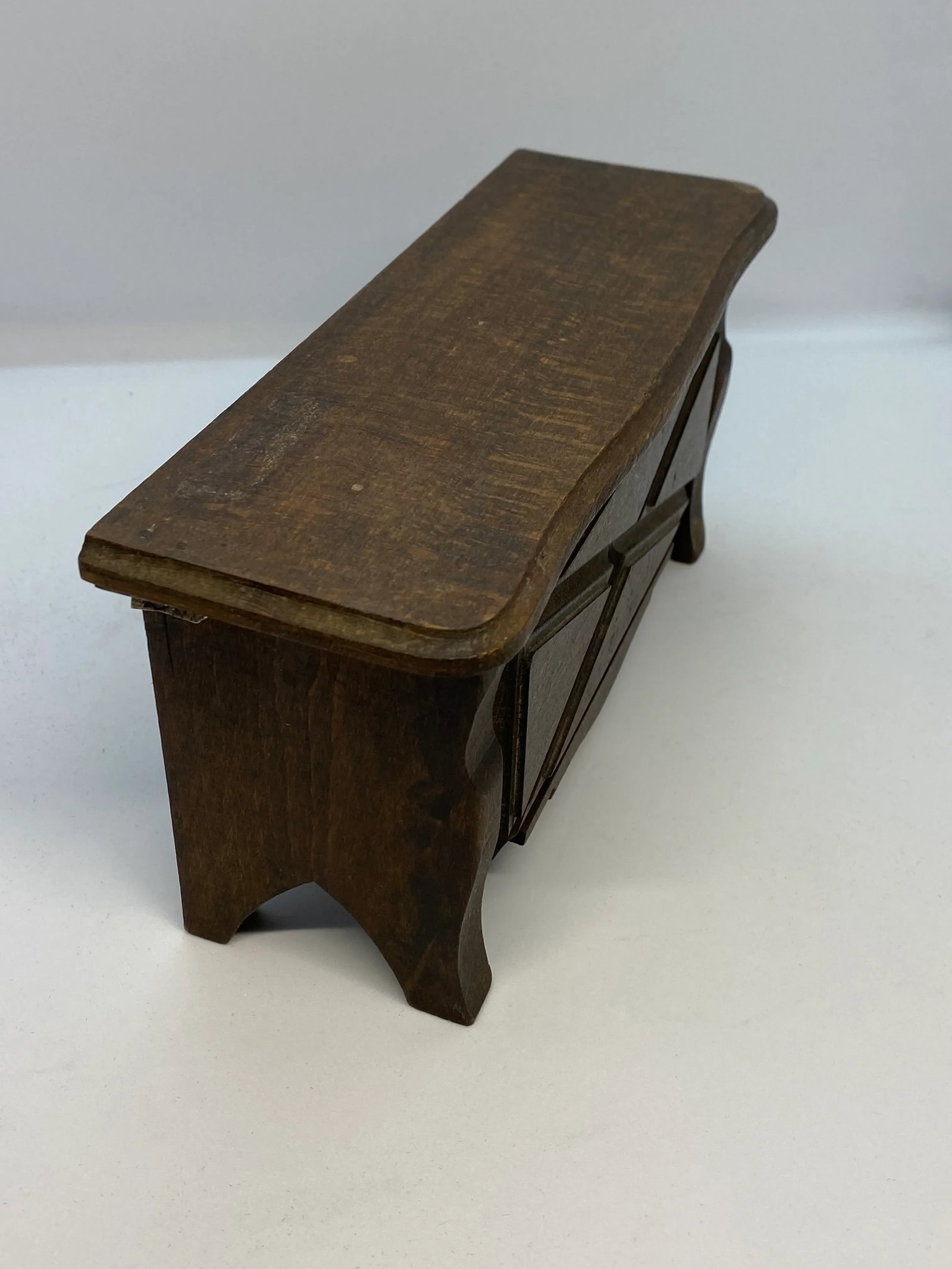 1920's Primitive French Country Cherry Wood Jewelry Casket - 5