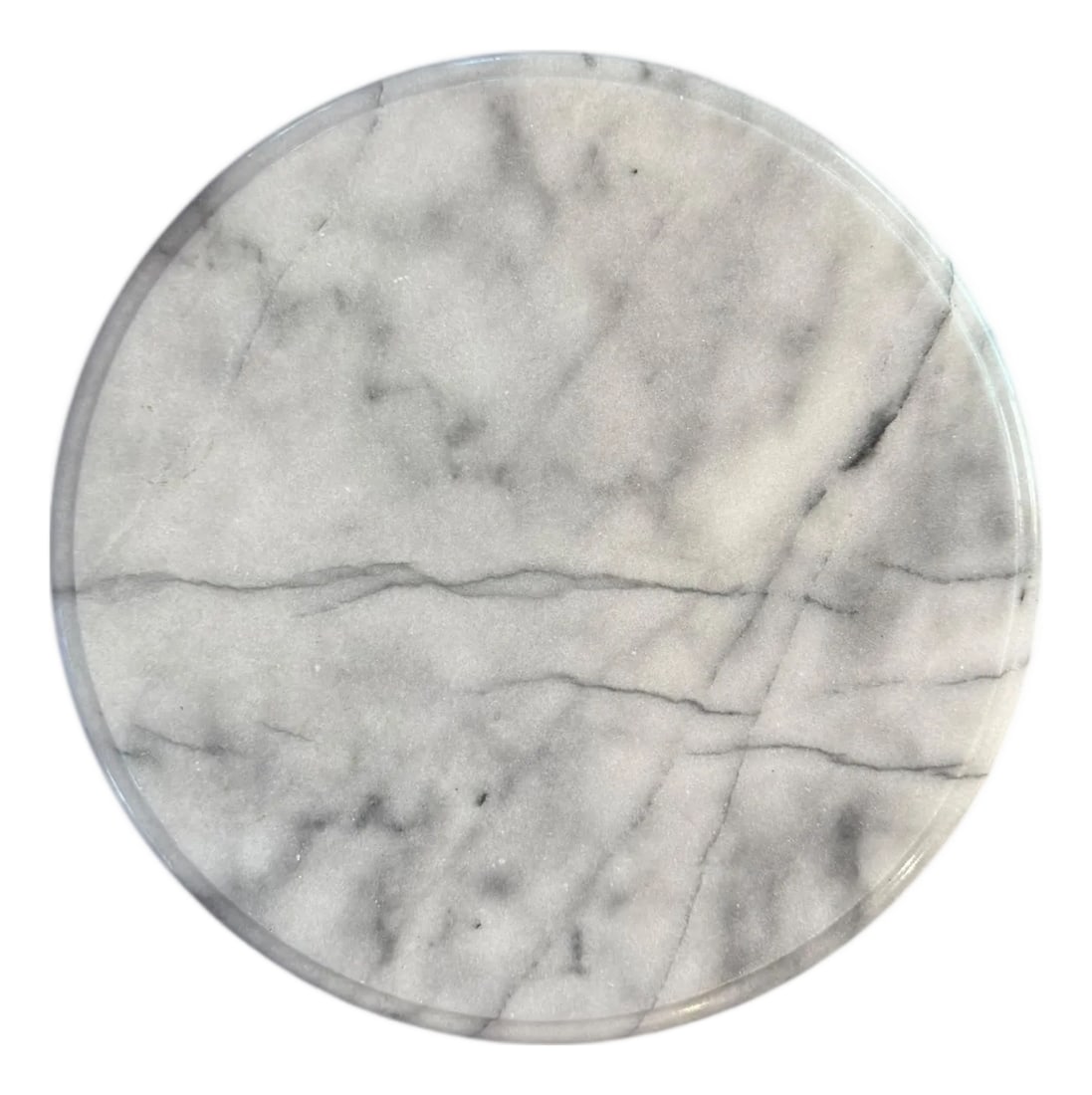 Vintage Carrerra Marble Lazy Susan: Vintage solid marble lazy Susan. Beautiful solid white marble with gray veins and a heavy marble base. The turning mechanism is very smooth and solid. A lazy Susan is a must have for serving condiment