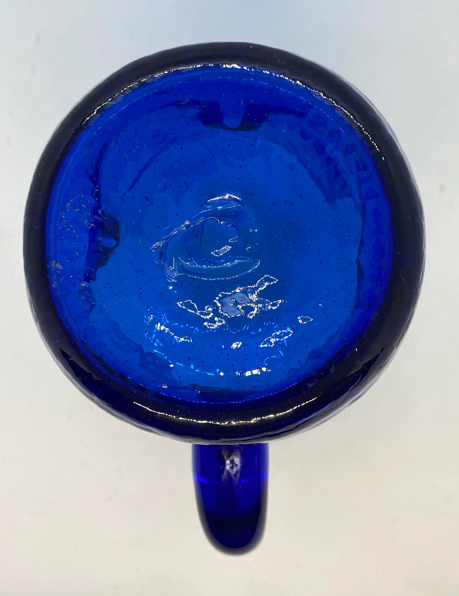 Mid-Century West Virginia Bischoff Glass Company Cobalt Blue Crackle Glass Pitcher - 11