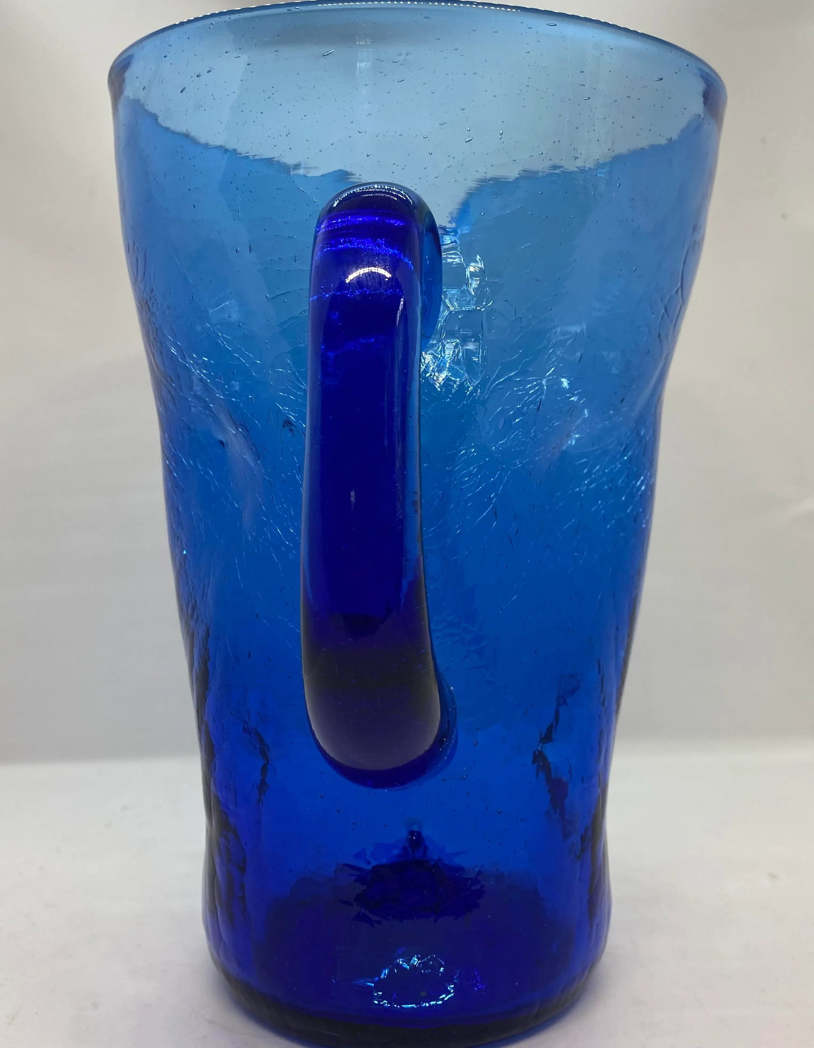 Mid-Century West Virginia Bischoff Glass Company Cobalt Blue Crackle Glass Pitcher - 6
