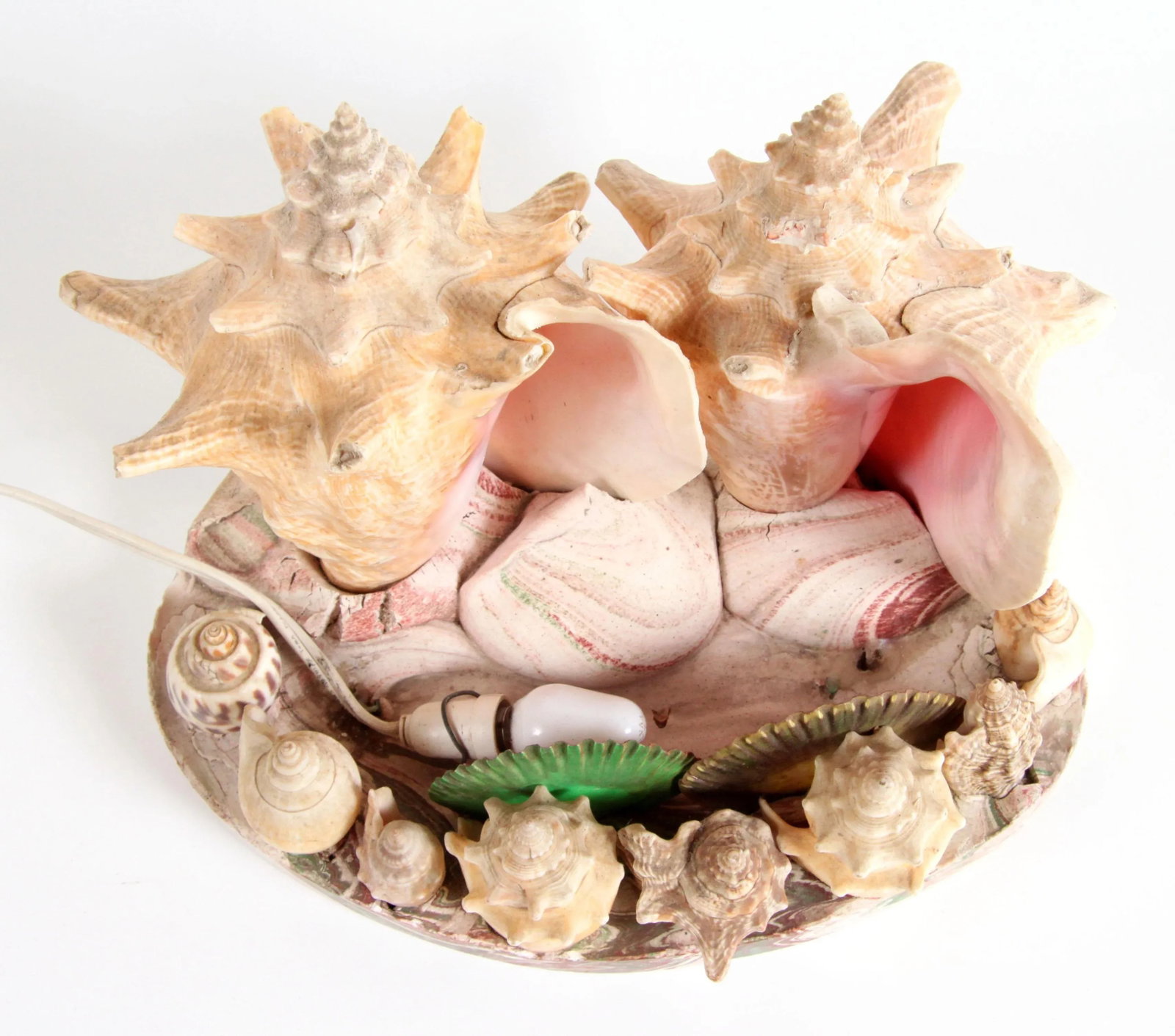 Vintage 1970's Nautical Double Conch Shell Lamp - 4