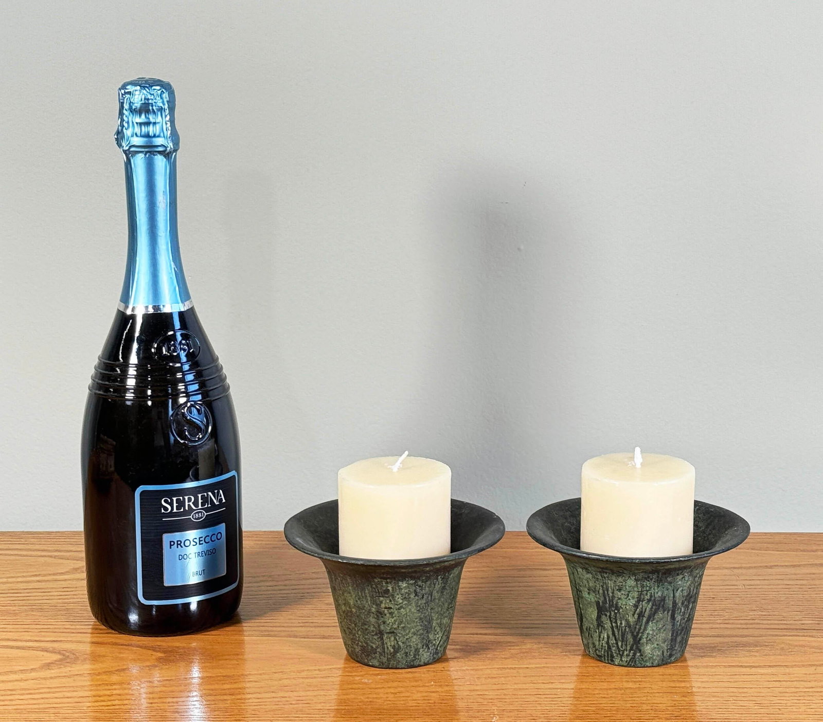 Mid Century Modern Cast Bronze Candle Holders With Verdigris Patina - A Pair - 4