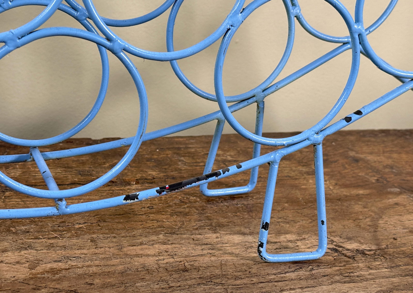 Mid Century Modern Blue Wire Fish Wine Bottle Holder Sculptural Bar Rack - 6