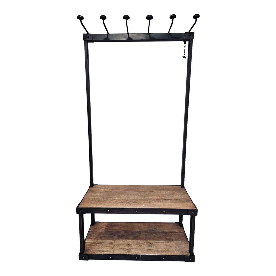 Solid Iron and Wood Entry Bench Restoration Hardware: Heirloom quality solid iron and reclaimed wood 3' bench, perfect for your landing spot to corral costs and shoes. This is a sold-out piece that is hard to find. A keeper for sure. Excellent