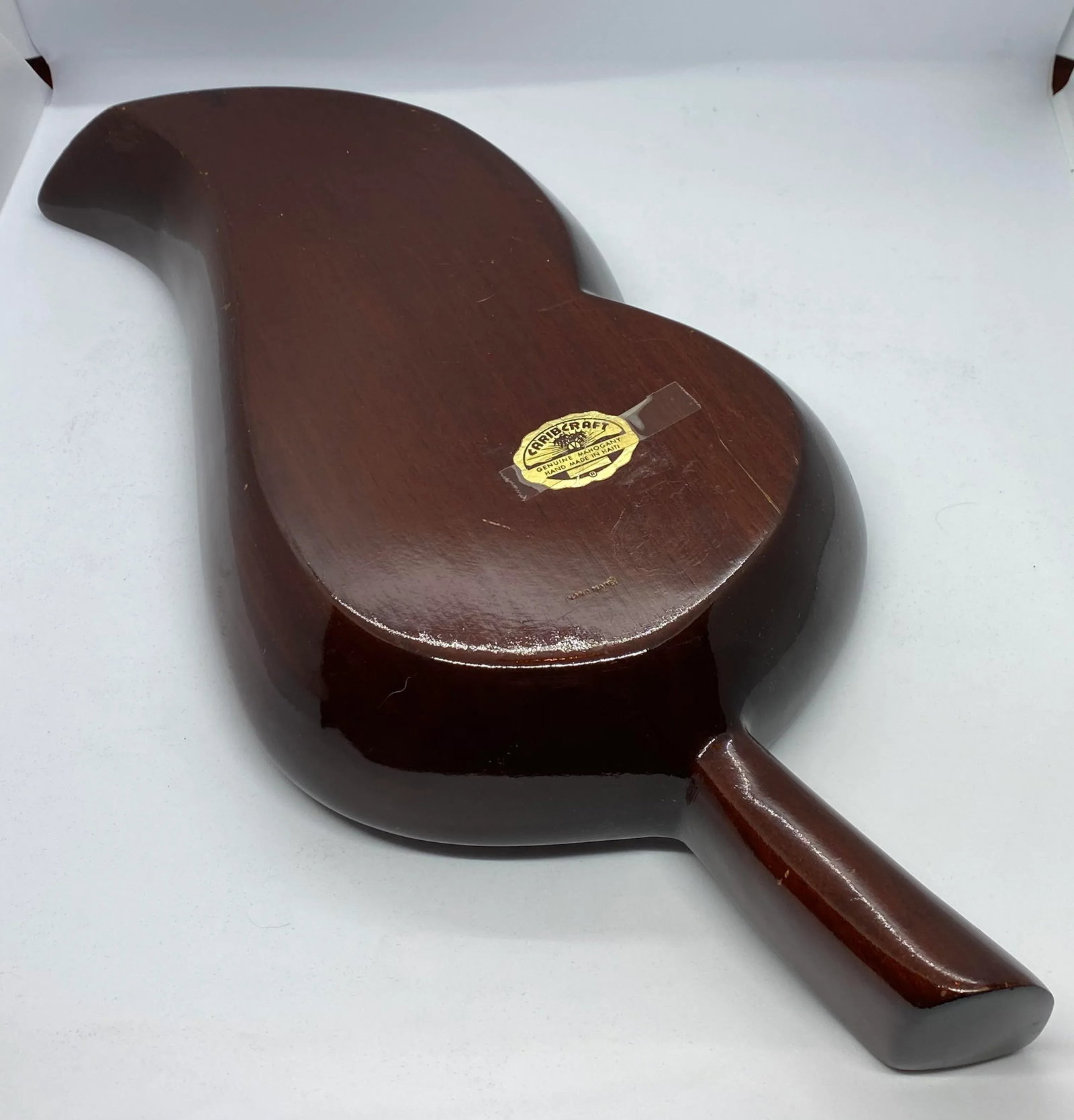 Mid-Century Modern Hand Carved Acorn Shape Mahogany Large Two-Section Serving Platter - 12