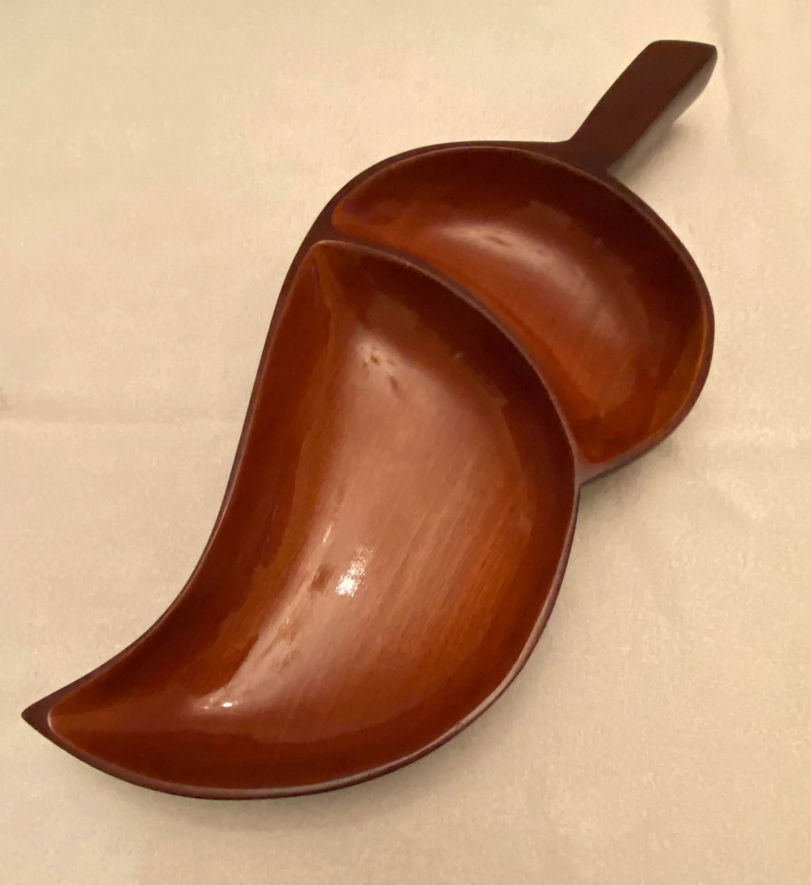 Mid-Century Modern Hand Carved Acorn Shape Mahogany Large Two-Section Serving Platter - 2