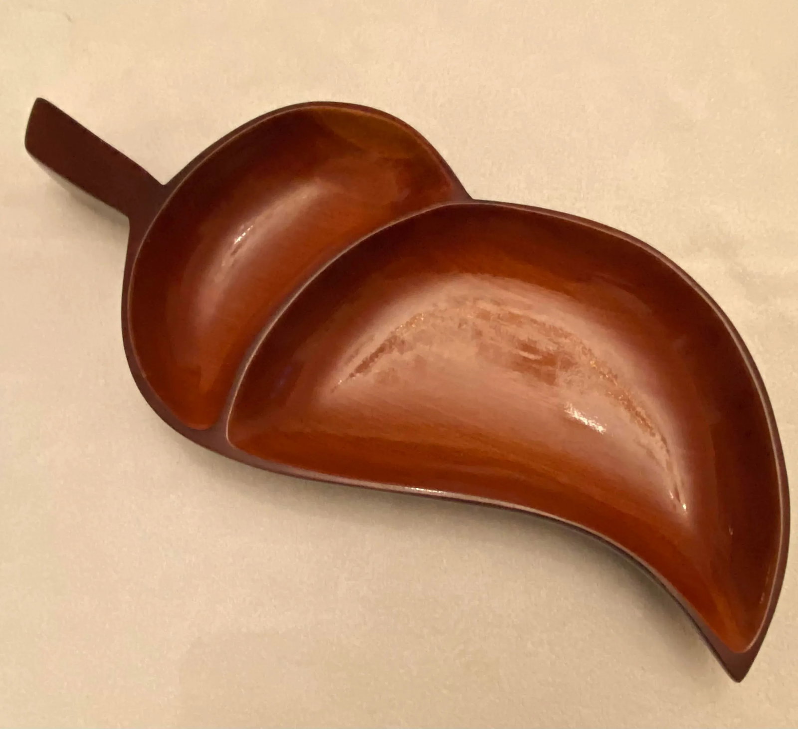 Mid-Century Modern Hand Carved Acorn Shape Mahogany Large Two-Section Serving Platter - 3