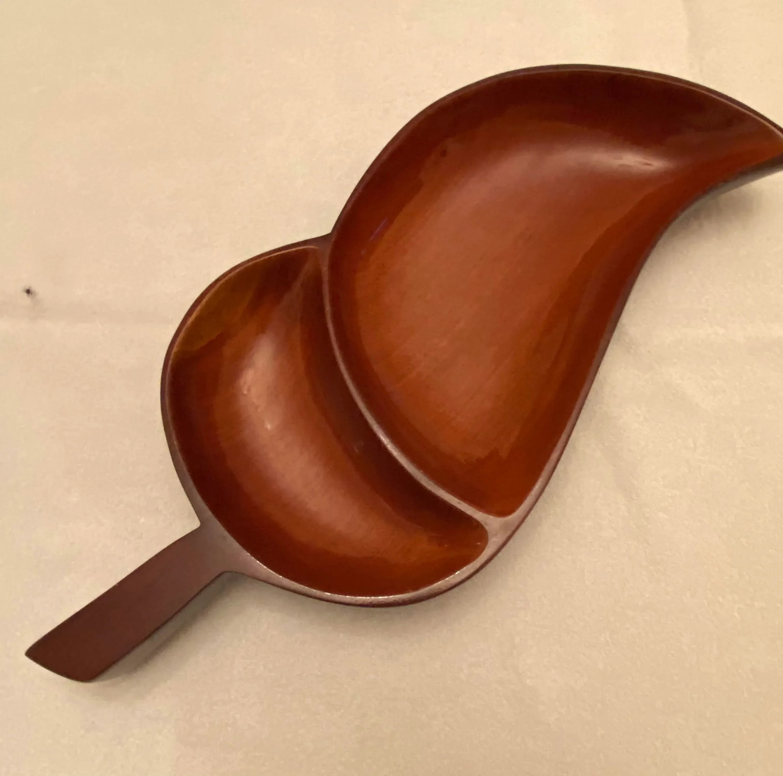 Mid-Century Modern Hand Carved Acorn Shape Mahogany Large Two-Section Serving Platter - 4