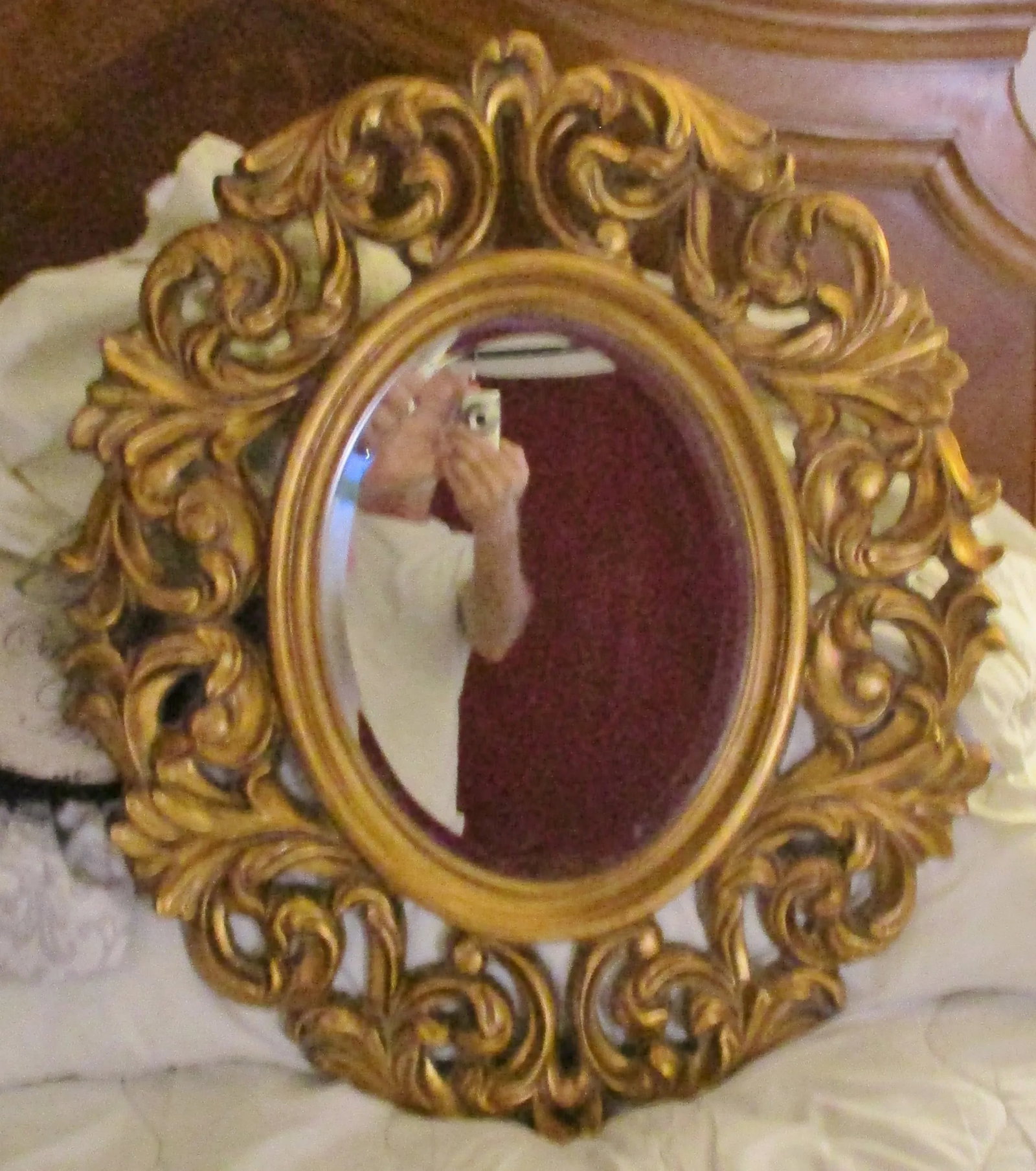 Carved Oval Gold Frame Mirror - 2