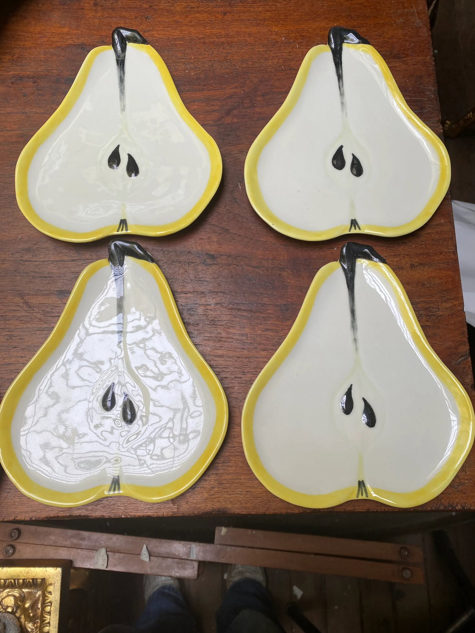 Mid 20th Century Hand Painted Ceramic Pear Shaped Dish/Plate by Ernestine Cannon Salerno Italy - Set - 2