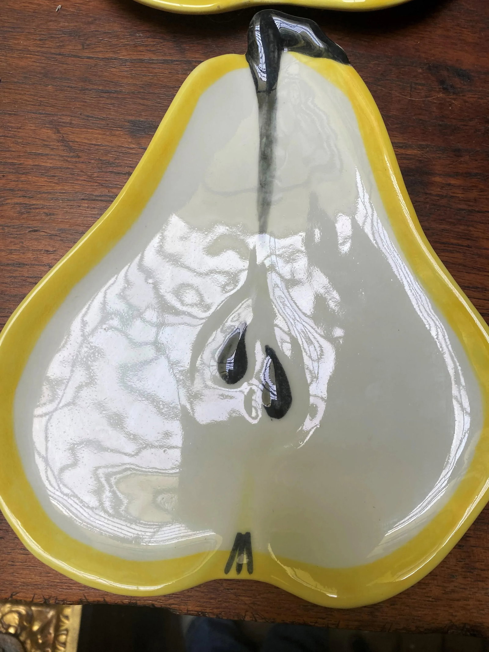 Mid 20th Century Hand Painted Ceramic Pear Shaped Dish/Plate by Ernestine Cannon Salerno Italy - Set - 3