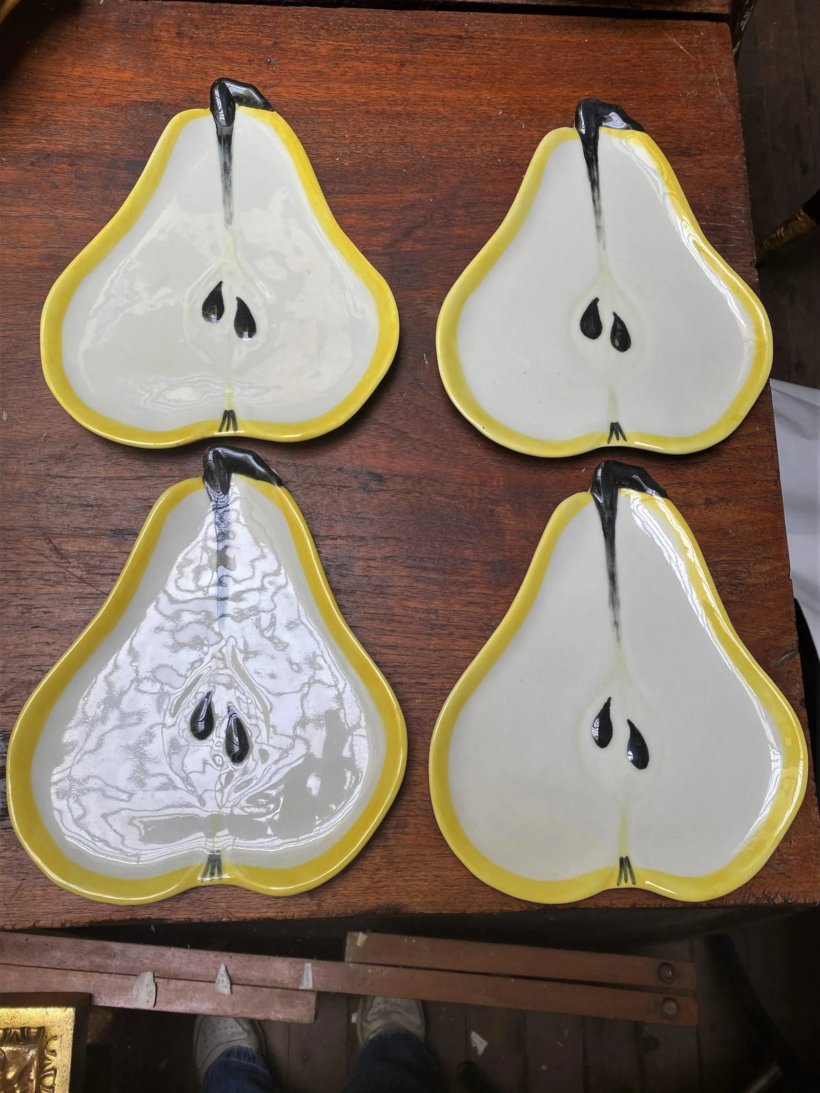 Mid 20th Century Hand Painted Ceramic Pear Shaped Dish/Plate by Ernestine Cannon Salerno Italy - Set - 9
