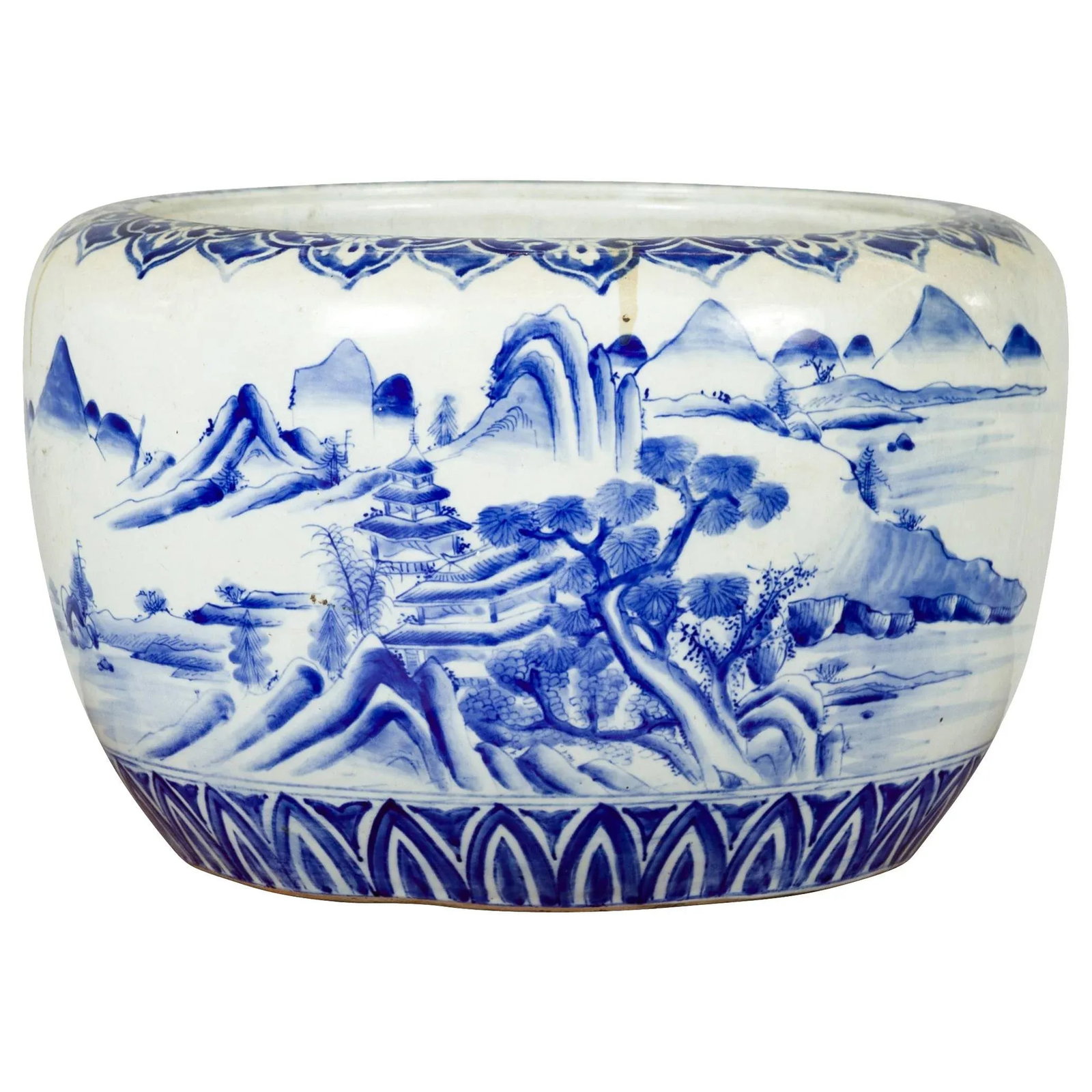 Mid 19th Century Japanese Meiji Period Blue and White Round Porcelain Planter - 13