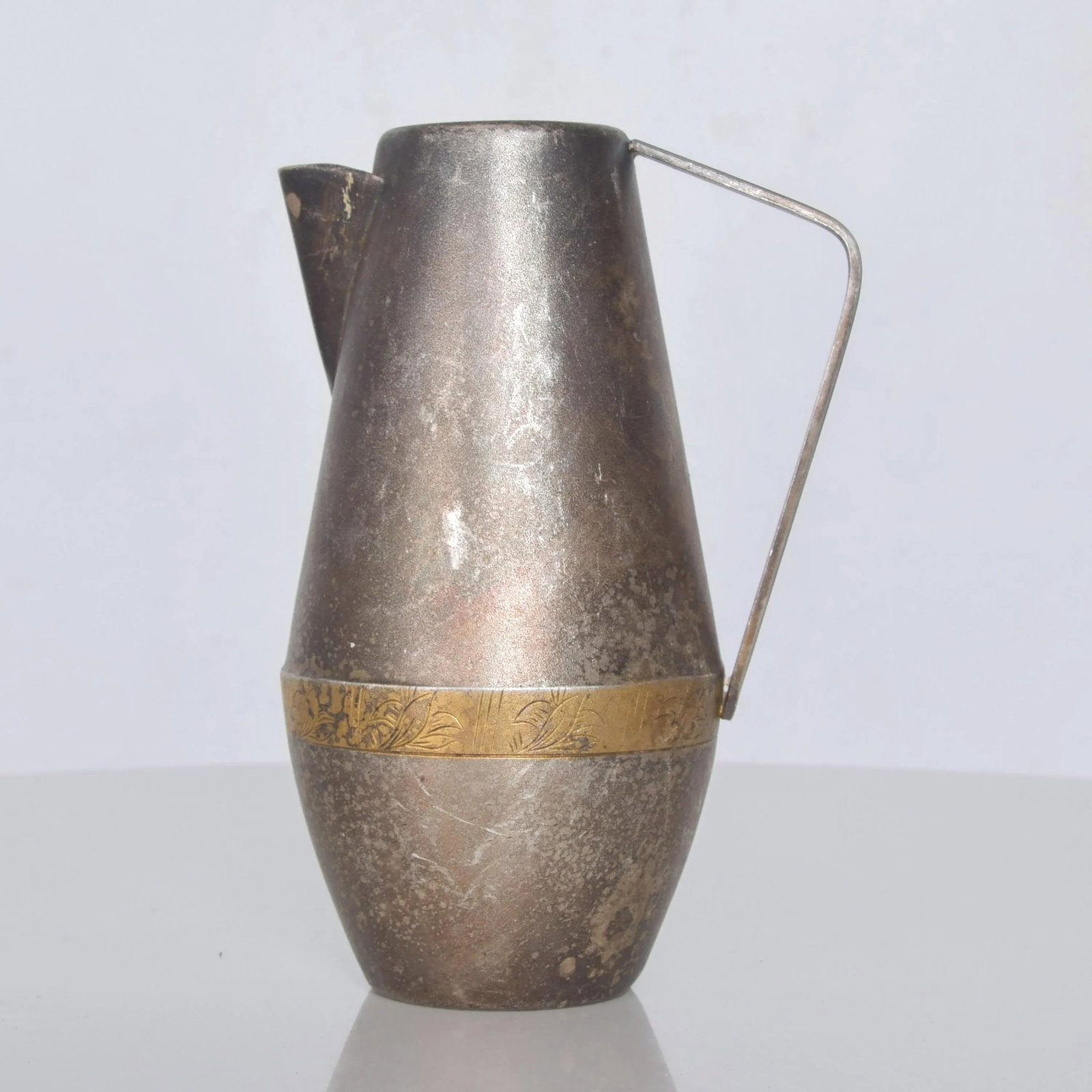 1970s Russian Siommet Small Modern Pitcher Creamer Silver Plated with Brass Detail - 10