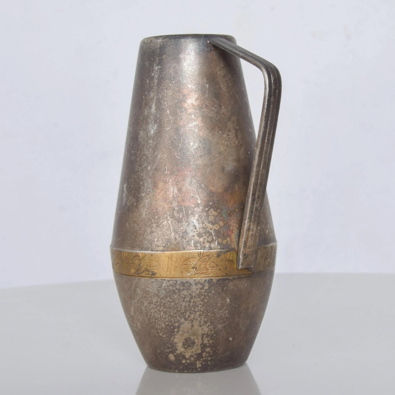 1970s Russian Siommet Small Modern Pitcher Creamer Silver Plated with Brass Detail - 2