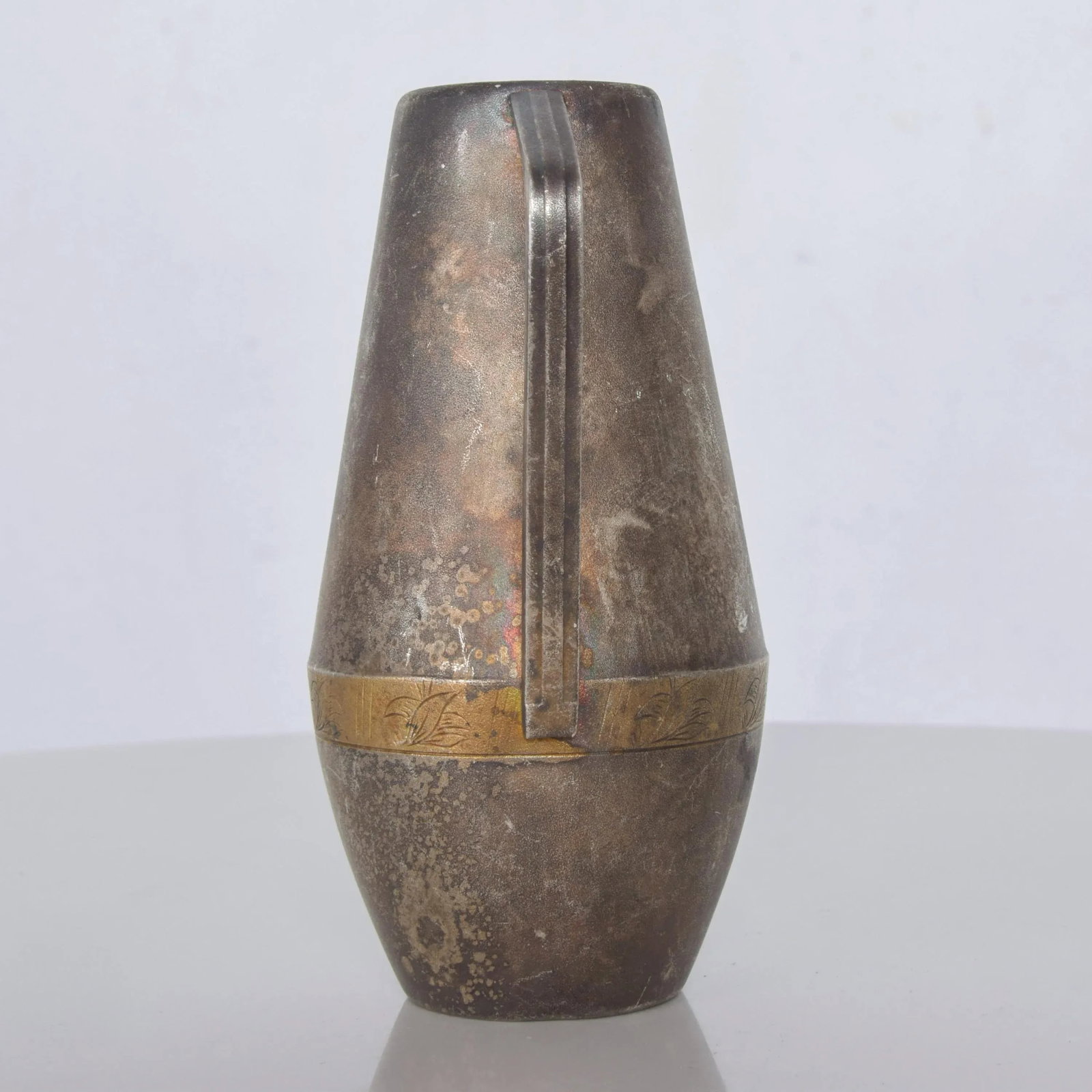 1970s Russian Siommet Small Modern Pitcher Creamer Silver Plated with Brass Detail - 3