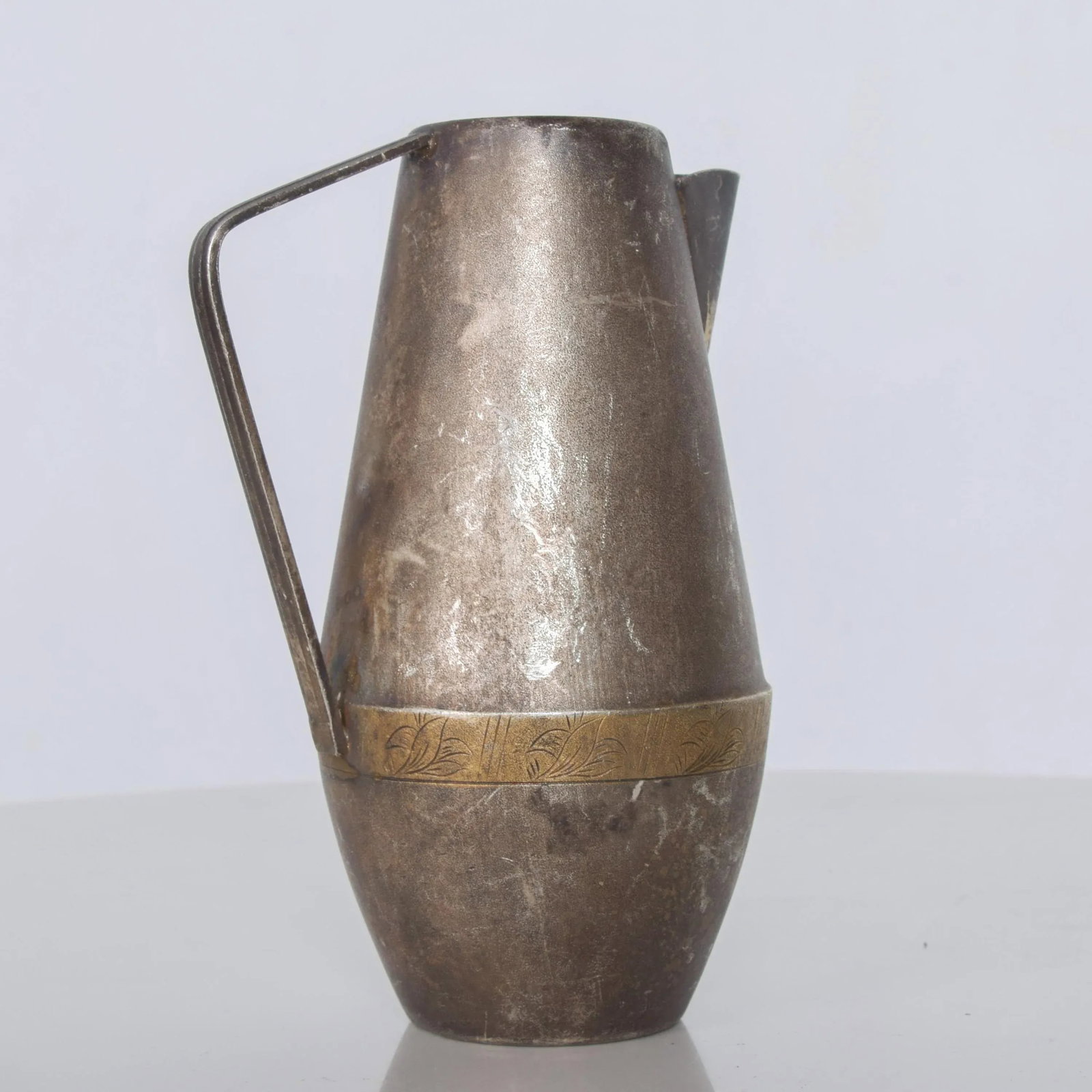 1970s Russian Siommet Small Modern Pitcher Creamer Silver Plated with Brass Detail - 4