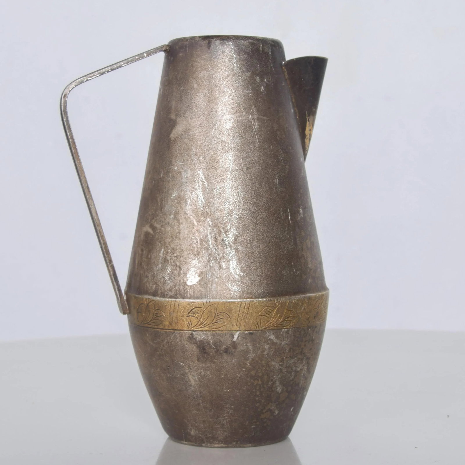 1970s Russian Siommet Small Modern Pitcher Creamer Silver Plated with Brass Detail - 5