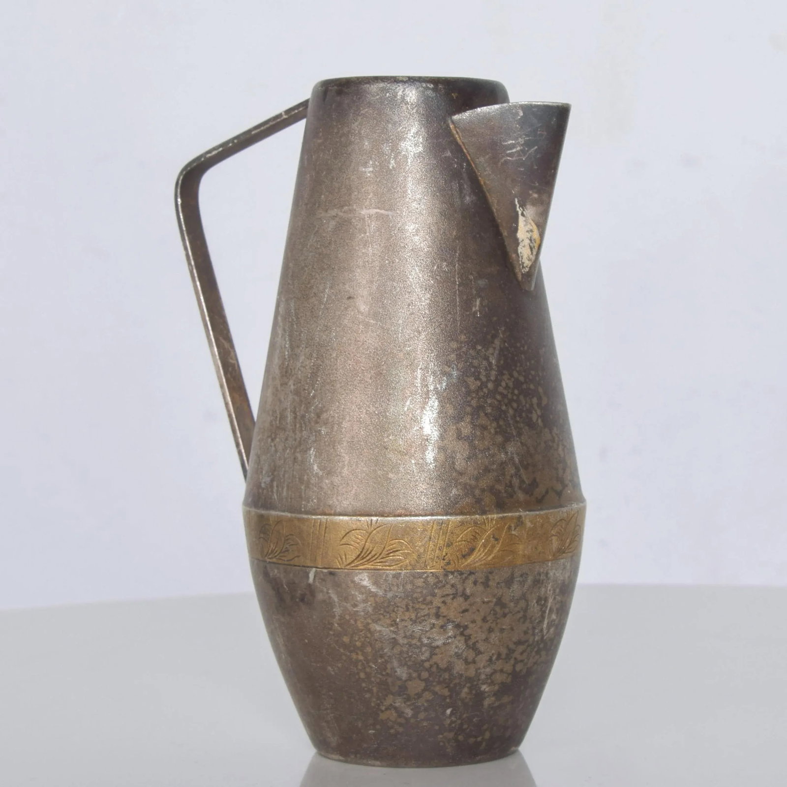 1970s Russian Siommet Small Modern Pitcher Creamer Silver Plated with Brass Detail - 6