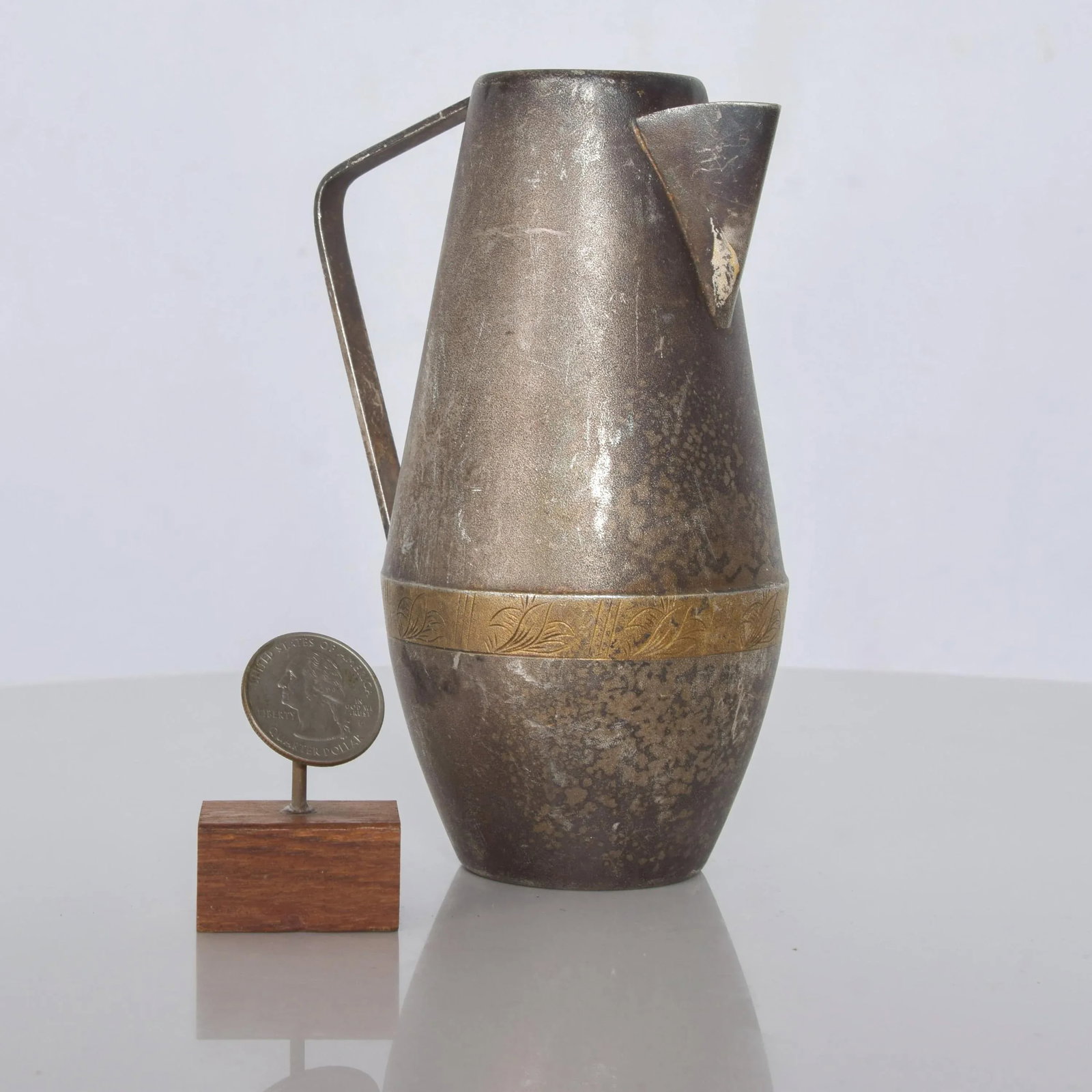 1970s Russian Siommet Small Modern Pitcher Creamer Silver Plated with Brass Detail - 7